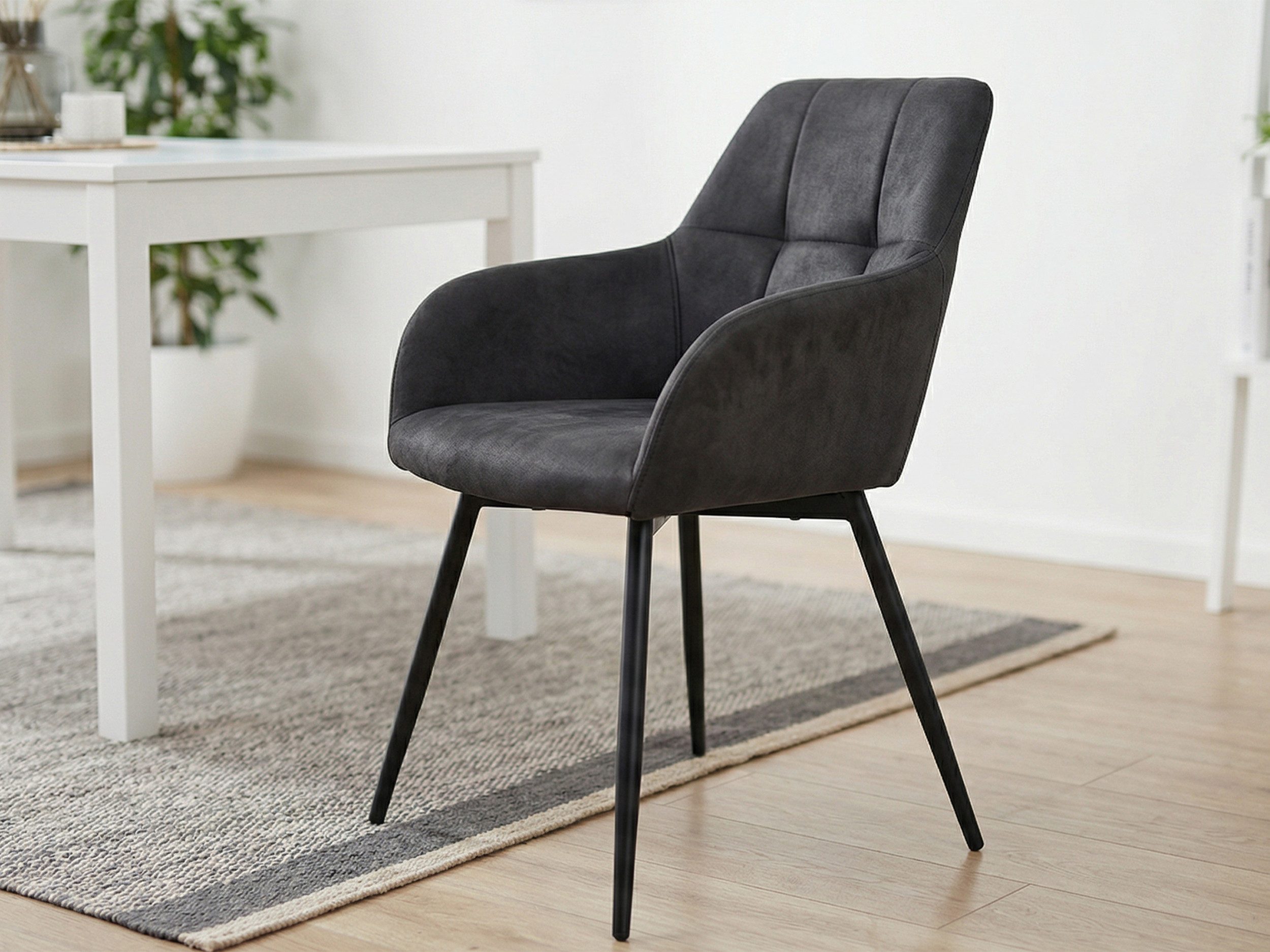 Massivart® Polsterstuhl 360 Grad drehbar / 70 mm Sitzpolsterung / »AIDEN«, Gestell schwarz Metall • Steppungen • ca. 120 kg belastbar