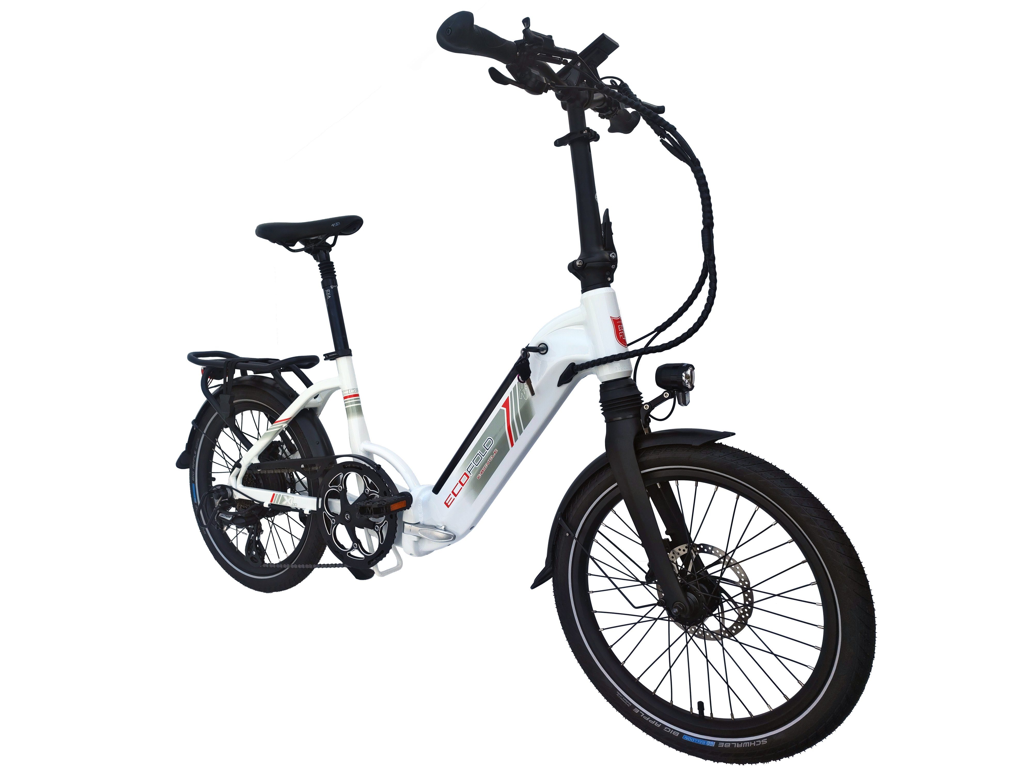 Ecofold E-Bike Faltrad 20 Zoll ECOFOLD BFH400N E-Bike Bafang Heckmotor 250W weiss, 7 Gang Shimano Shimano 7-Gang Trigger Kettenschaltung Schaltwerk, Kettenschaltung, Heckmotor, 504,00 Wh