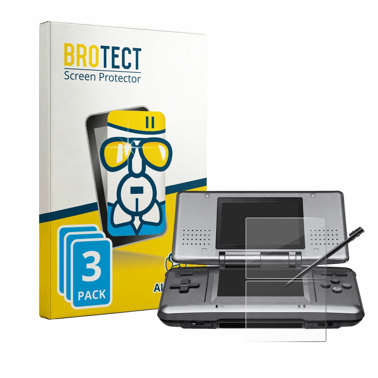 BROTECT Displayschutzglas Folie für Nintendo DS, 3 Stück, Schutzfolie Glas Panzer Display Schutz klar