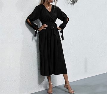 AFAZ New Trading UG Abendkleid Damen Elegant Cocktailkleid Plissee Midikleid Casual A-Linien Kleid Faltenrock mit Gürtel