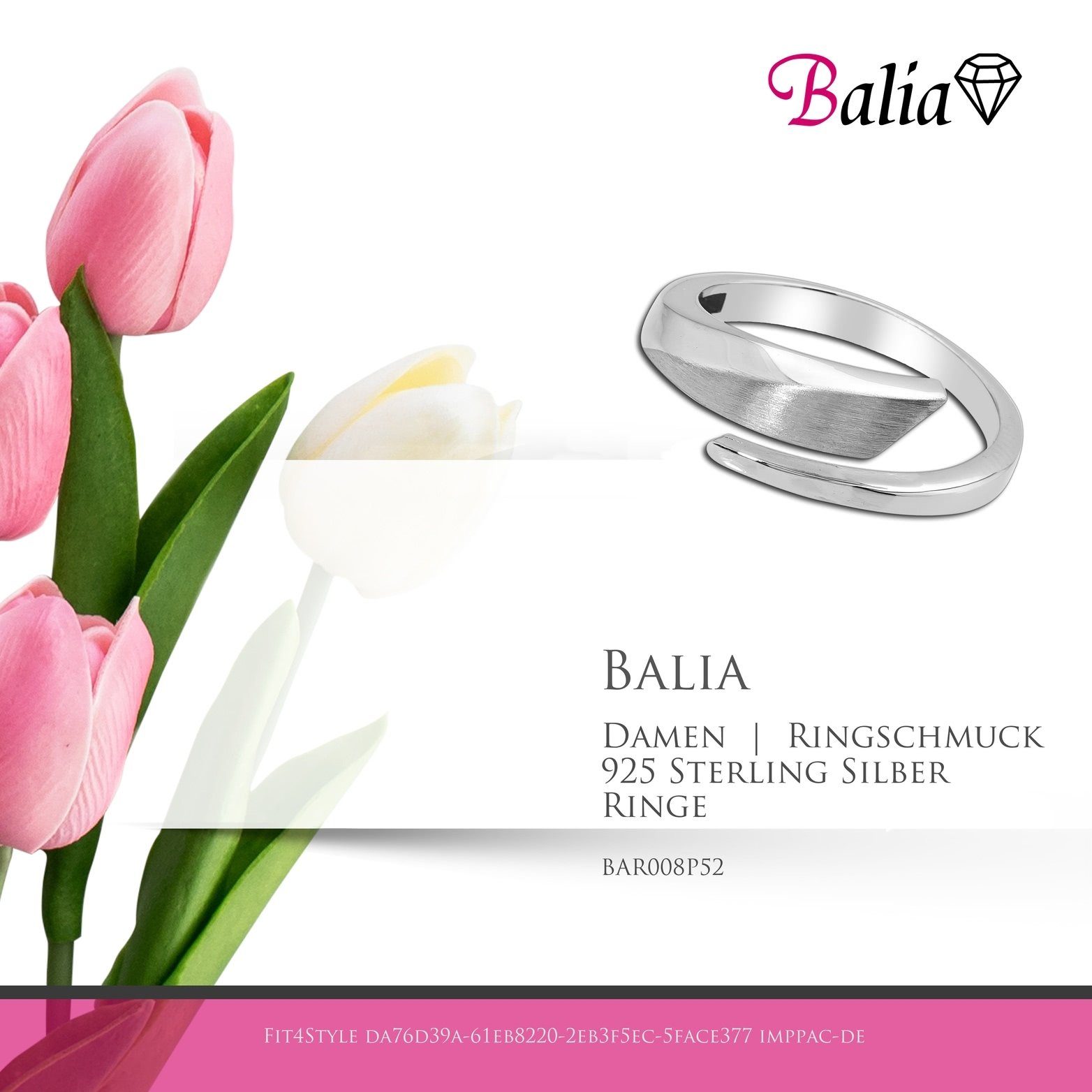 Balia Silberring Balia Ring Fingerring (Fingerring), 52 Damen Silber 925 mit und matter für (Zeitlos) Silber Sterling Größe 925 (16,6)