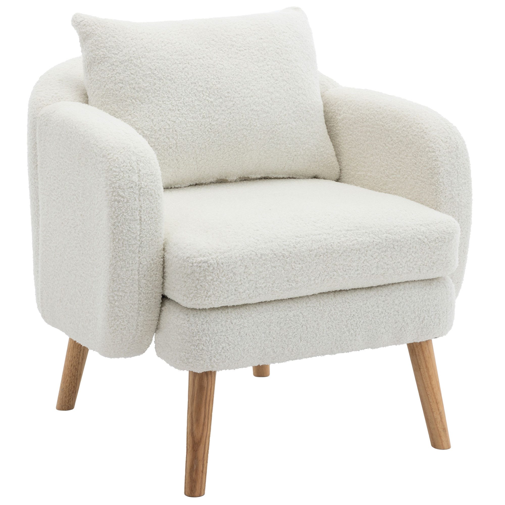 MODFU Sessel Sofa-Sessel,Freizeitstuhl, Relaxsessel (Moderne Teddy-Samt-Sessel mit extra dickem Kissen, bequemen Rückenstützen und robustem Massivholzrahmen, mit Kissen, Sessel mit extra dickem Kissen, Beine aus Massivholz), Moderner, schlichter Teddy-Samtstuhl