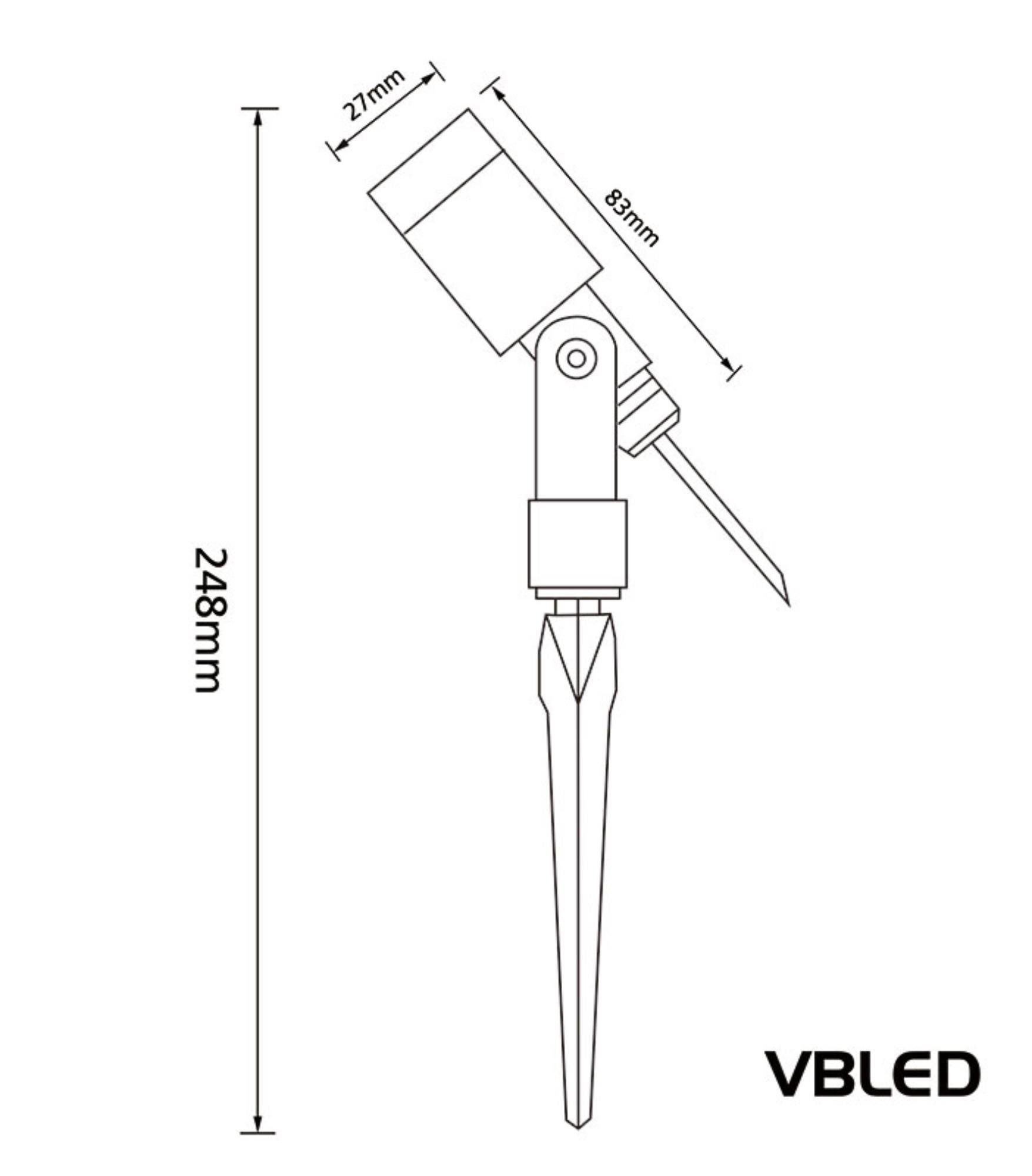 VBLED LED Gartenstrahler "Flavius" 3W fest - LED 12V - Schwarz, IP68 - warmweiß - integriert, 3000K