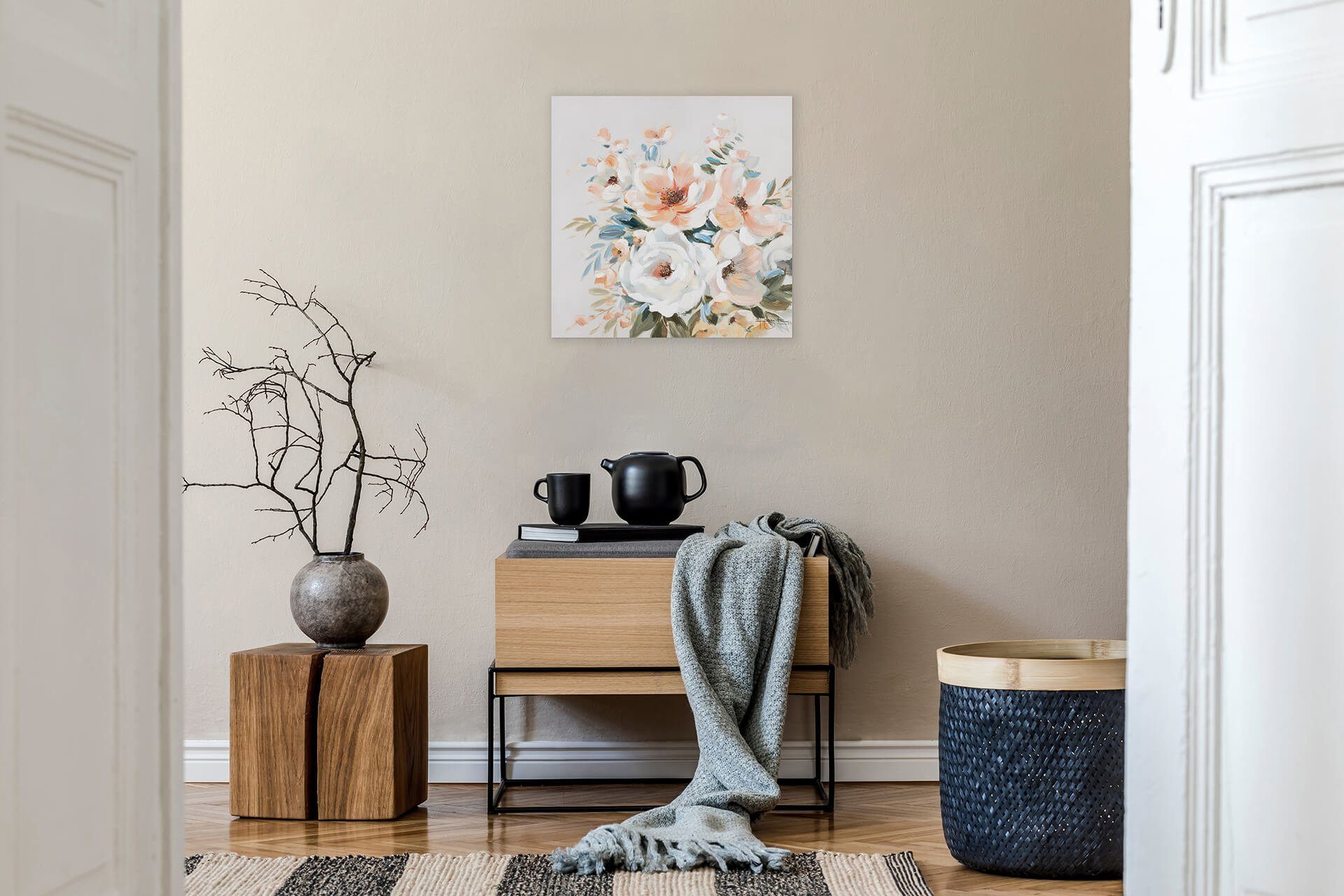 Leinwandbild KUNSTLOFT Flower HANDGEMALT Greetings 60x60 Wohnzimmer Gemälde 100% cm, Wandbild