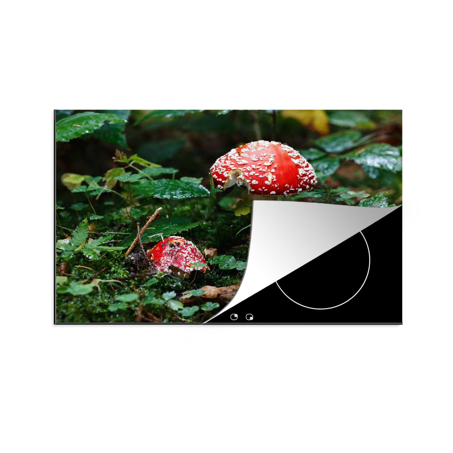 weiße cm, 81x52 Vinyl, Zwei für die Ceranfeldabdeckung Induktionskochfeld rote MuchoWow Schutz Champignons, küche, und Herdblende-/Abdeckplatte (1 tlg),