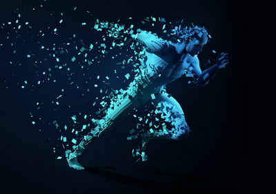 wandmotiv24 Fototapete Mensch Sport laufen blau, strukturiert, Wandtapete, Motivtapete, matt, Vinyltapete, selbstklebend