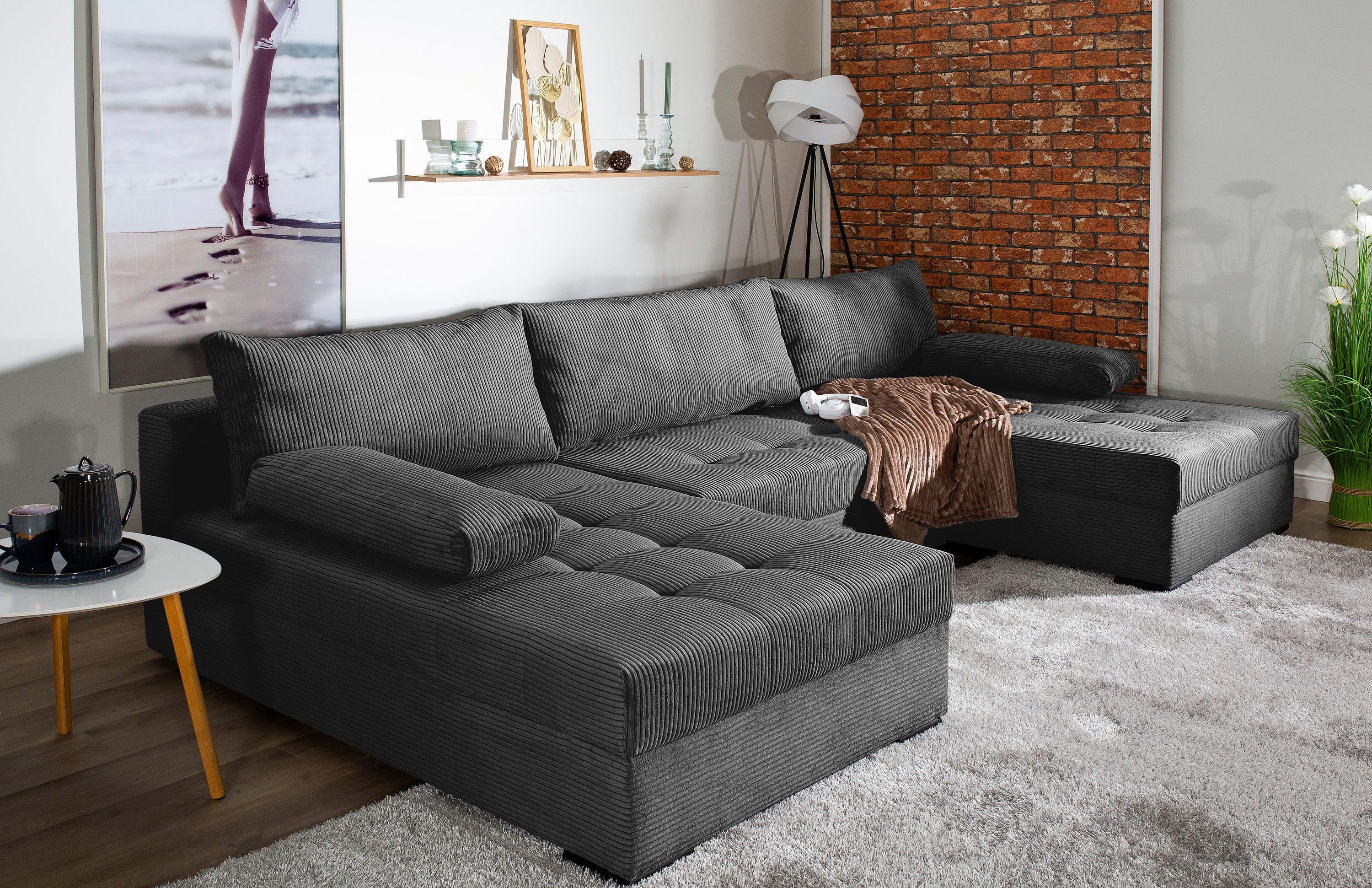 COLLECTION AB Wohnlandschaft Josy U-Form, B: 307 cm, Schlaffunktion & Bettkasten, Federkern