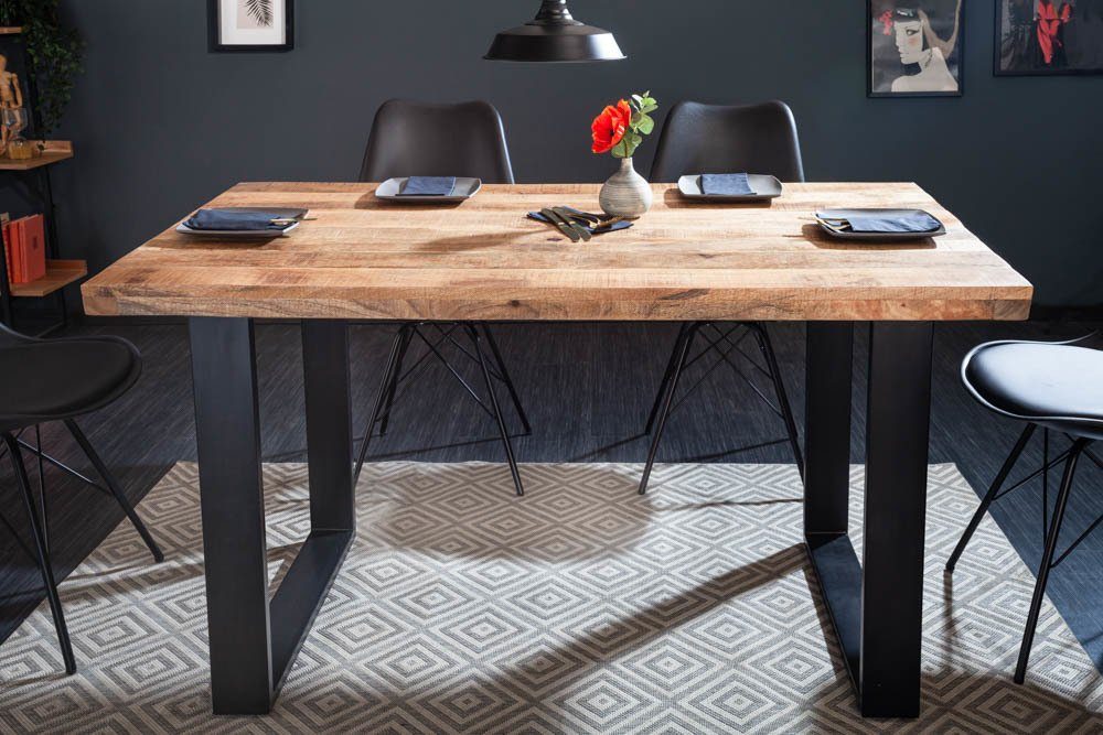 riess-ambiente Esstisch IRON CRAFT 120cm natur / schwarz · bis 4 Personen (Einzelartikel, 1-St), Massivholz · Mangoholz · Eisen · Kufen-Gestell · Industrial Design