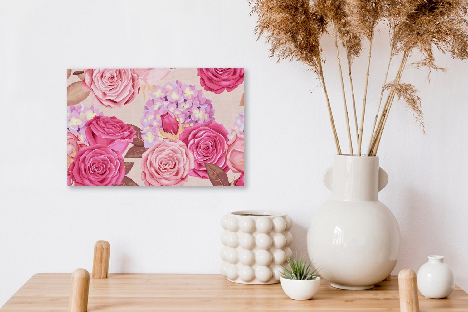 cm Blumen Rosen St), Wanddeko, Aufhängefertig, (1 Leinwandbild Hortensien 30x20 Leinwandbilder, - - Rosa, OneMillionCanvasses® - Wandbild