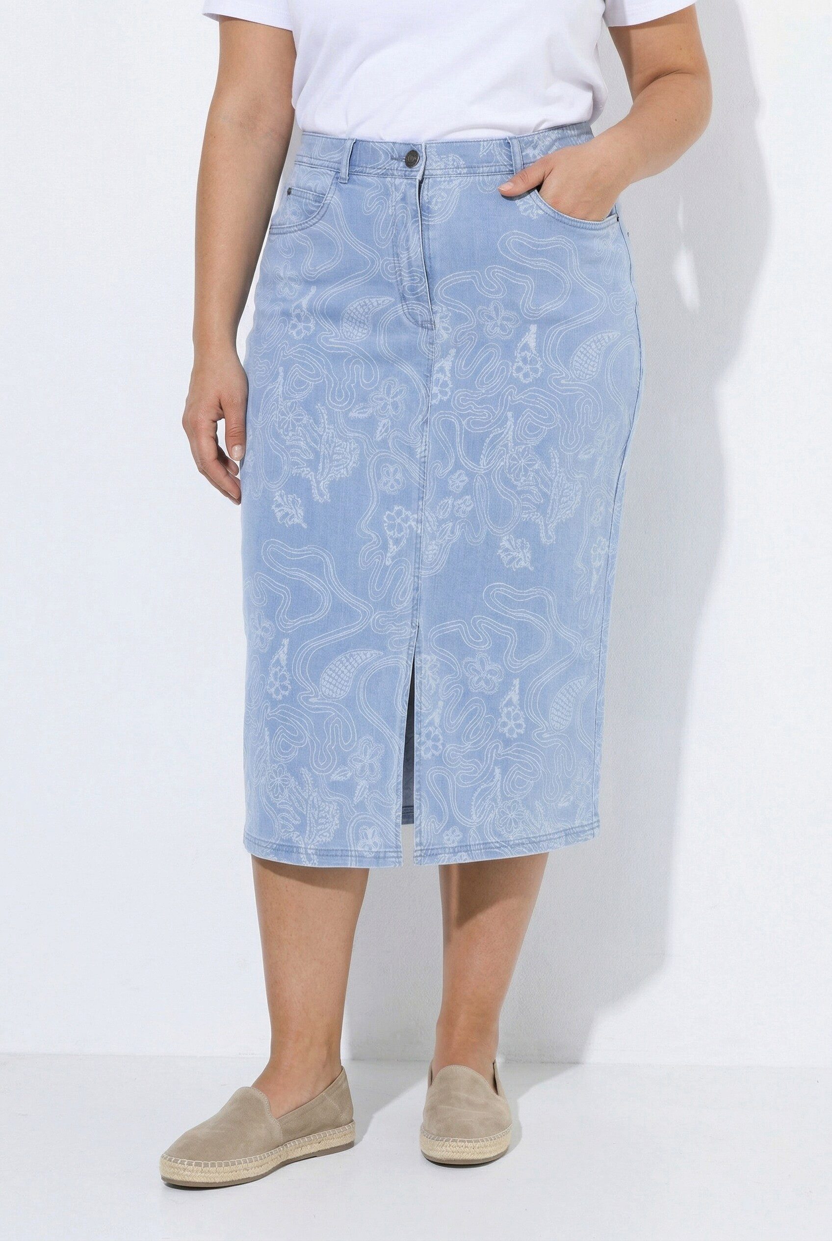 Ulla Popken Jeansrock Jeansrock Saumschlitz Paisleyprint