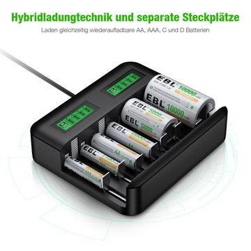 EBL Akku Ladegerät mit 4 AA 2800mAh Akku + 4 AAA 1100mAh Akku Akku-Ladestation (Batterie-Ladegerät-für AA AAA C D NI-Mh Akku)