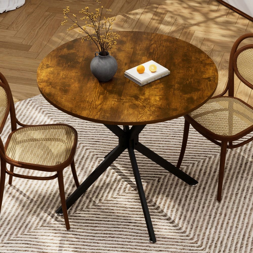 BBWL Esstisch 90 cm platzsparend Metallbeine Küchentisch für 1–4 Personen, Runder Esstisch, für Wohnzimmer Esszimmer, Braun+ Schwarz – Bild 3 von 5