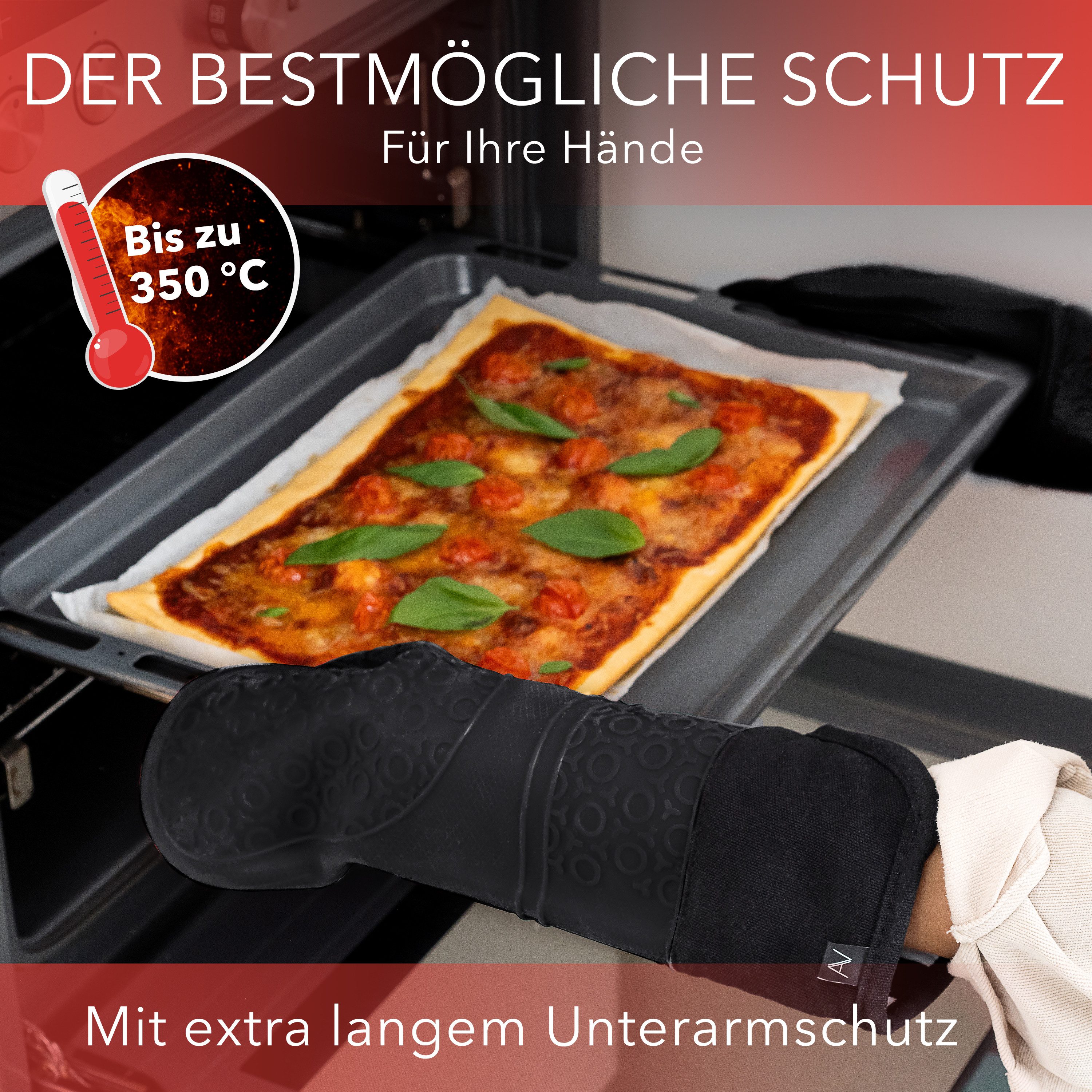 AVANA Topfhandschuhe Silikon Ofenhandschuhe Backhandschuhe Kochhandschuhe, (1 Paar Ofenhandschuhe aus Silikon), weiches Baumwoll-Innenfutter, Anti-Rutsch, Hitzebeständig bis 350°C