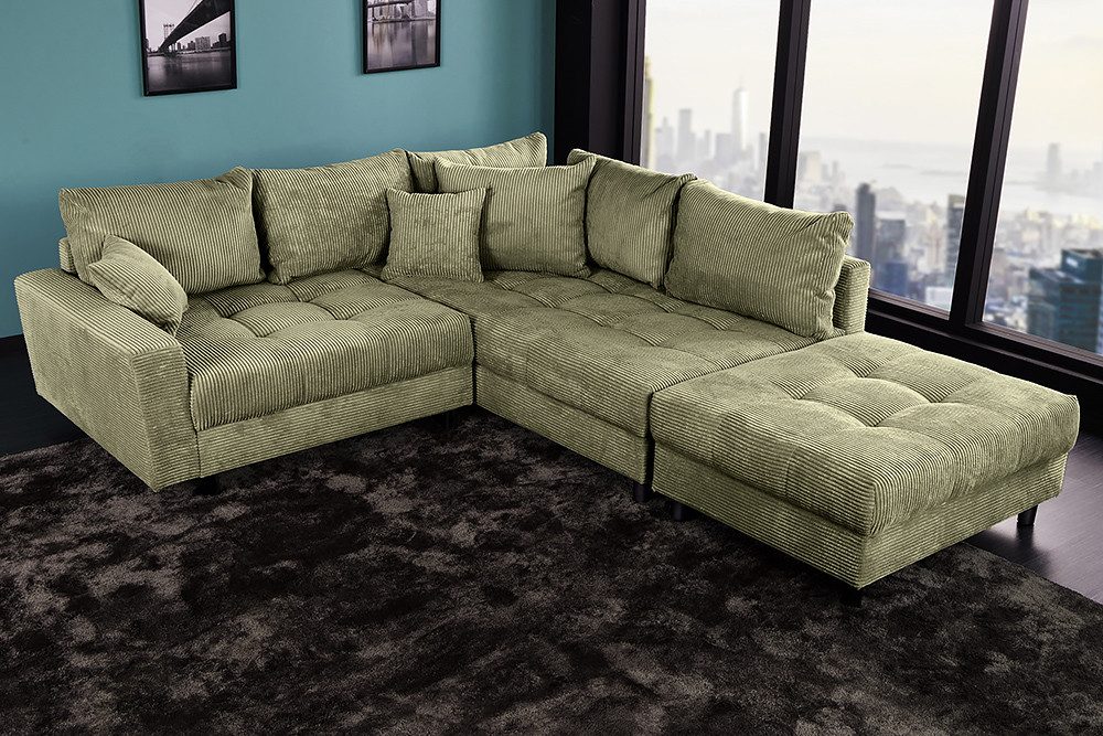riess-ambiente Ecksofa KENT 220cm grün · Couch aus Cord in L-Form inkl. Hoc günstig online kaufen