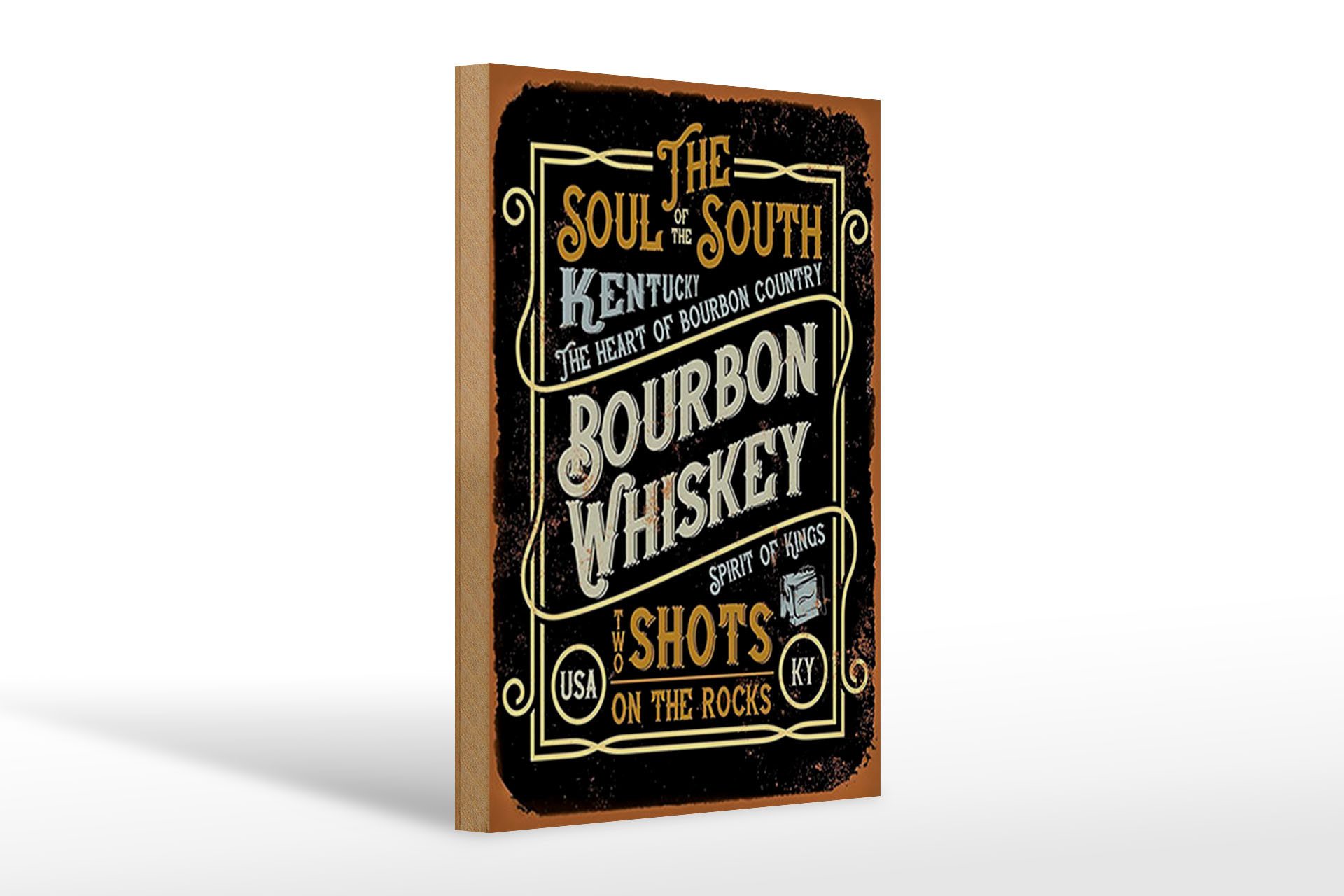 Holzbild Spruch 20x30cm Bourbon Whiskey shots on rocks