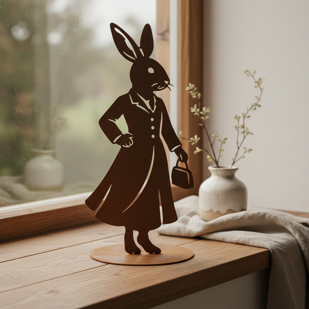 Rostikal Osterhase Hasenfiguren Osterdeko aus Edelrost für innen und außen (Einzelartikel – Hasendame, Einzelartikel - Hasenmann, Set - Hasendame und Hasenmann), Handgefertigte Hasendeko mit Charakter für Wohnraum und Garten