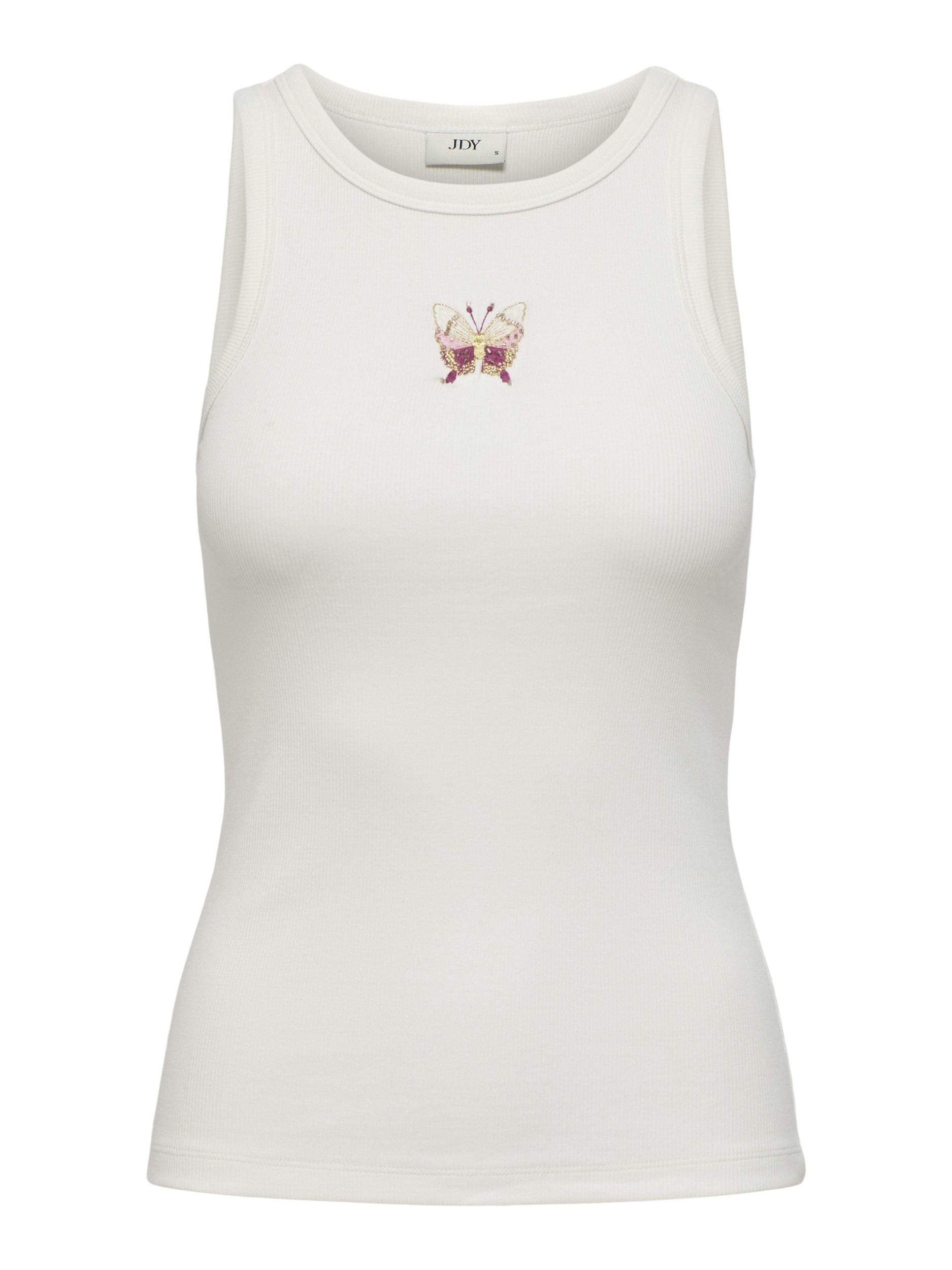 JDY T-Shirt JDYTULLE LIFE EMB TANK TOP JRS, Cloud Dancer/EMB BUTTERFLY