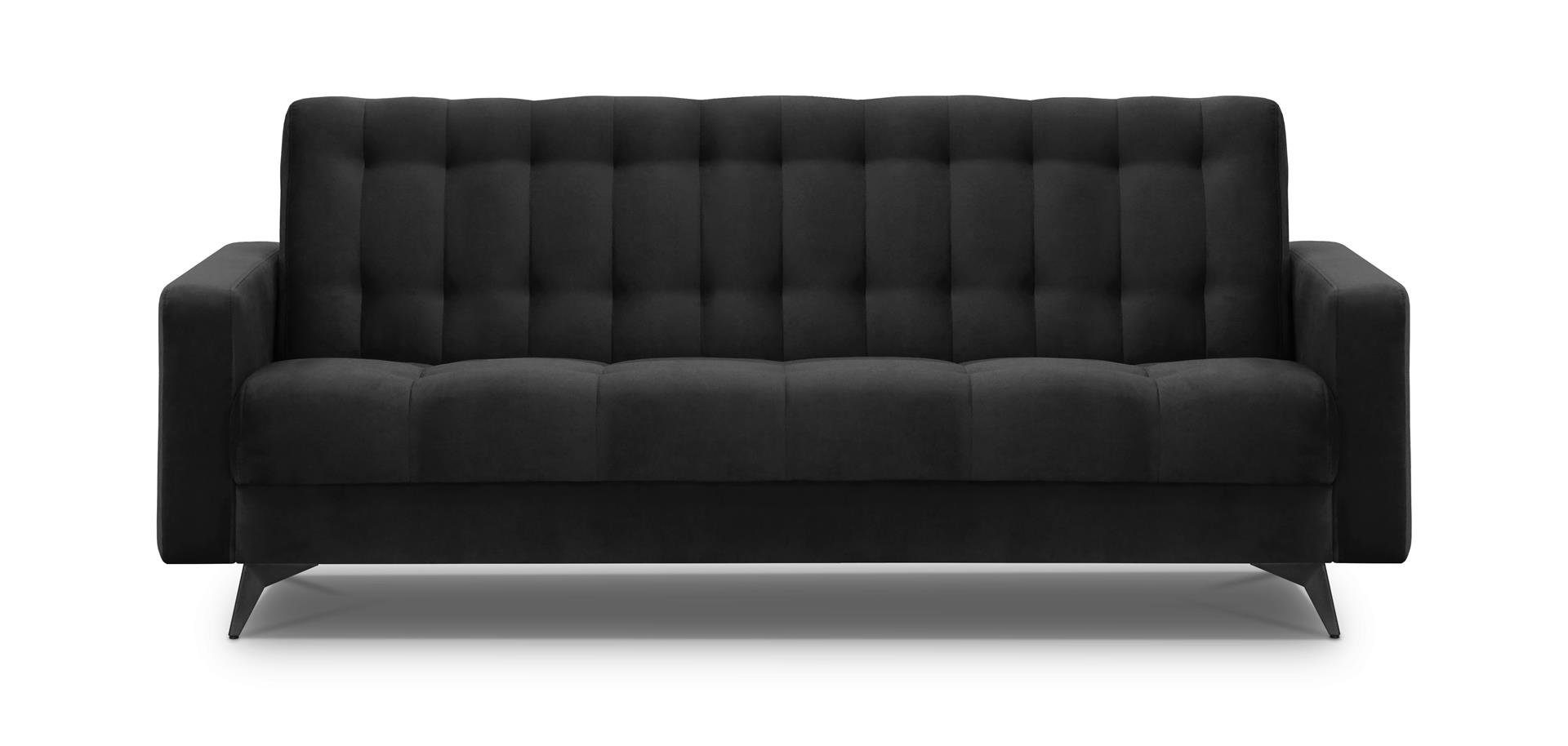 Beautysofa Schlafsofa GRETA Couch Schwarz Polstersofa Schlaffunktion, für Wohnzimmer, Sofa BIS, Velour, Bettkasten