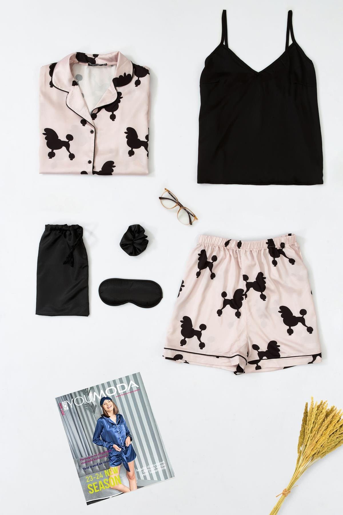 For You Moda Pyjama 6-teiliges Satin-Hunde-Print-Pyjama-Set günstig online kaufen