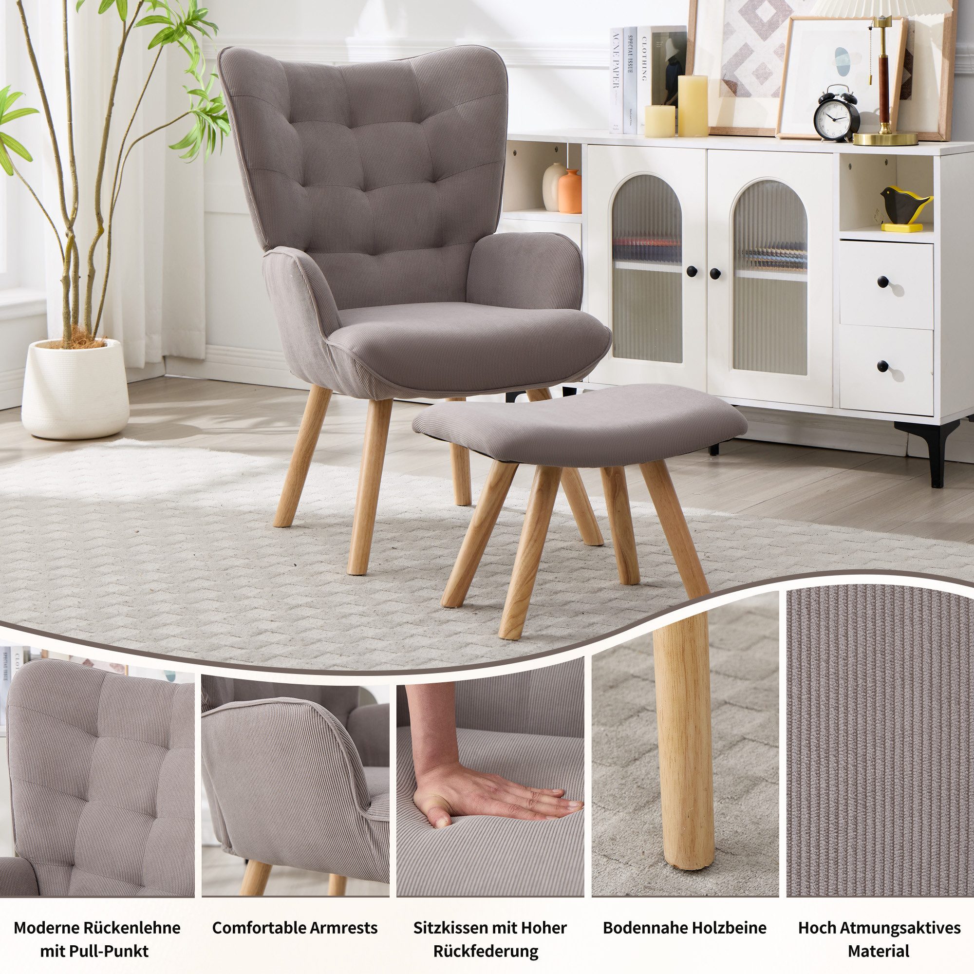 CANMOV Relaxsessel Moderner Relaxsessel mit Hocker, Bequemer Lounge Sessel für Wohnzimmer (1-St., bestehend aus Sessel und Hocker), Ergonomischer Polstersessel mit Hocker, Bequemer Lesesessel