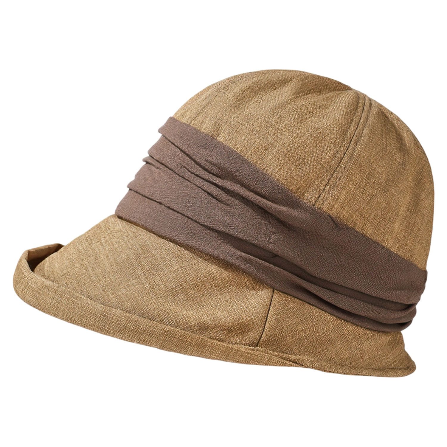 Refttenw Fischerhut Damen Leinen Sonnenhut vintage Reisehut Bucket Hat Strandhut mit abnehmbarer Kinnband und formbarem Draht in der Krempe