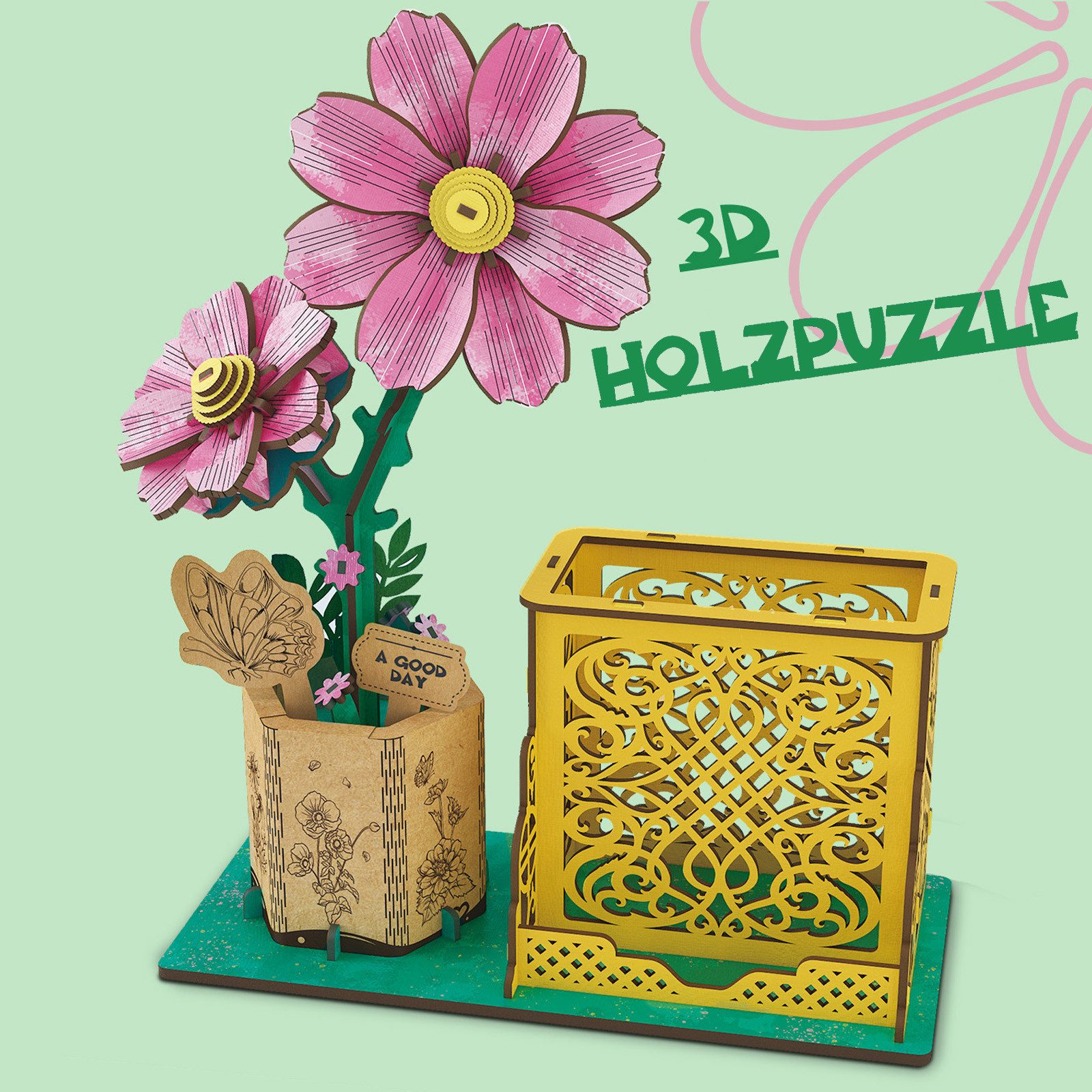 Esun 3D-Puzzle 3D Puzzle Holz, DIY-Blume Aus Holz, Modellbausätze Für Blumen, 85 Puzzleteile, Heimdekoration Und Valentinstags-Geschenkset