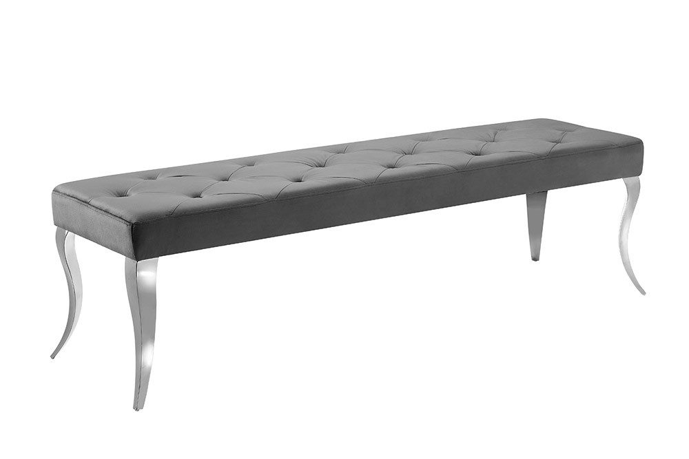 riess-ambiente Sitzbank MODERN BAROCK DELUXE 170cm grau / silber - Samt, Edelstahl, gepolstert (Einzelartikel, 1-St), Polsterbank mit Zierknöpfen - ideal für glamouröse Essbereiche & Flure