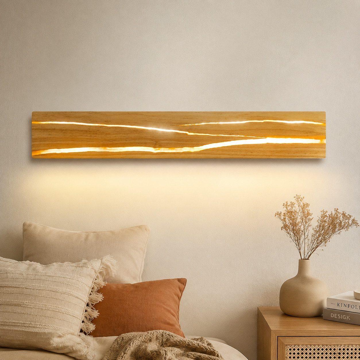 Nettlife Wandleuchte Modern innen Holz 80/100CM Wandlampe Wohnzimmer 13/16W, LED fest integriert, Warmweiß, Flurlampe Wand Warmweiß 3000K für Schlafzimmer Flur Restaurant Cafe