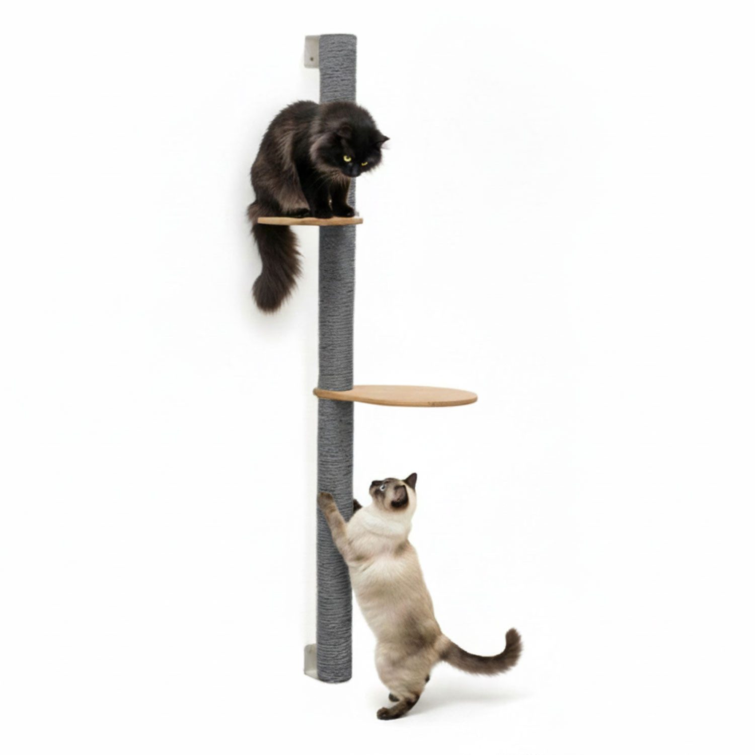 eyepower Kratzbaum zur Wandmontage - 132cm Wandkratzbaum für Katzen mit 2 Bambus Plateaus, Sisalstamm Wand - Katzenkratzbaum platzsparend - Kletterwand Katze