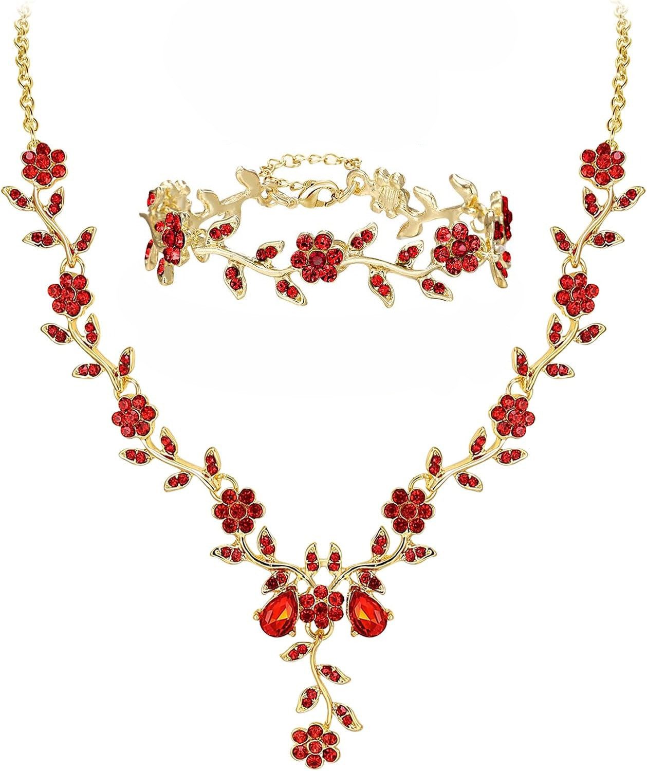 nsihing Schmuckset Hochzeits-Schmuckset für Damen: Halskette und Armband, funkelndes Strass-Schmuckset