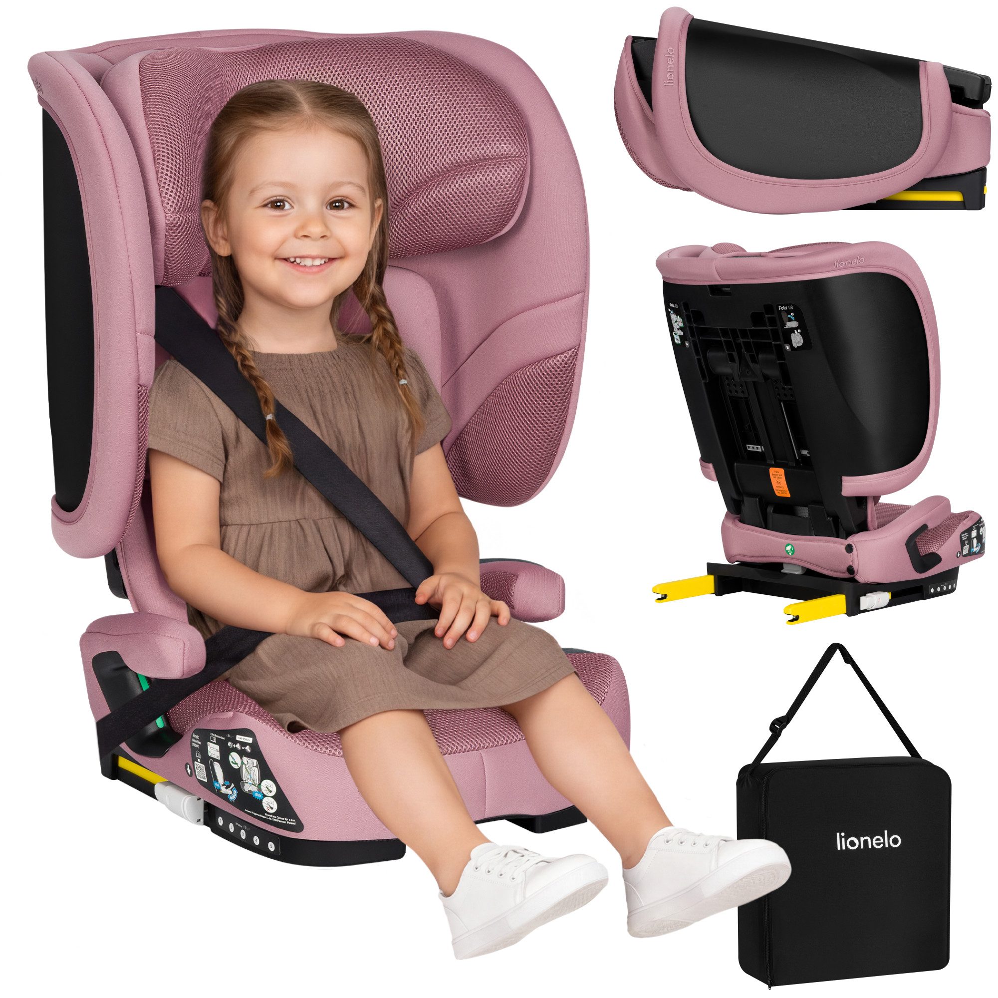 lionelo Autokindersitz ORIN I-SIZE, ab: ab ca. 3,5 Jahren, bis: bis ca. 12 Jahren, ab: 100 cm, bis: 150 cm, (Kindersitz mit Transporttasche und Becherhalter), i-Size/kompakt/14fach/4fach/ultraleicht