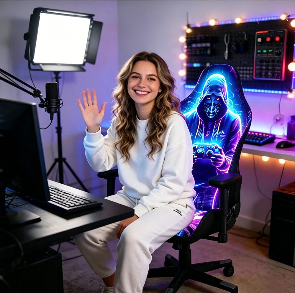 Diwzbyn Stuhlbezug Gaming stuhl bezug, mit Armlehnen/Stuhlrücken Bezug, Elastisches,weich und atmungsaktiv aus Mesh-Gewebe,mit 3D-Druck – Bild 3 von 3