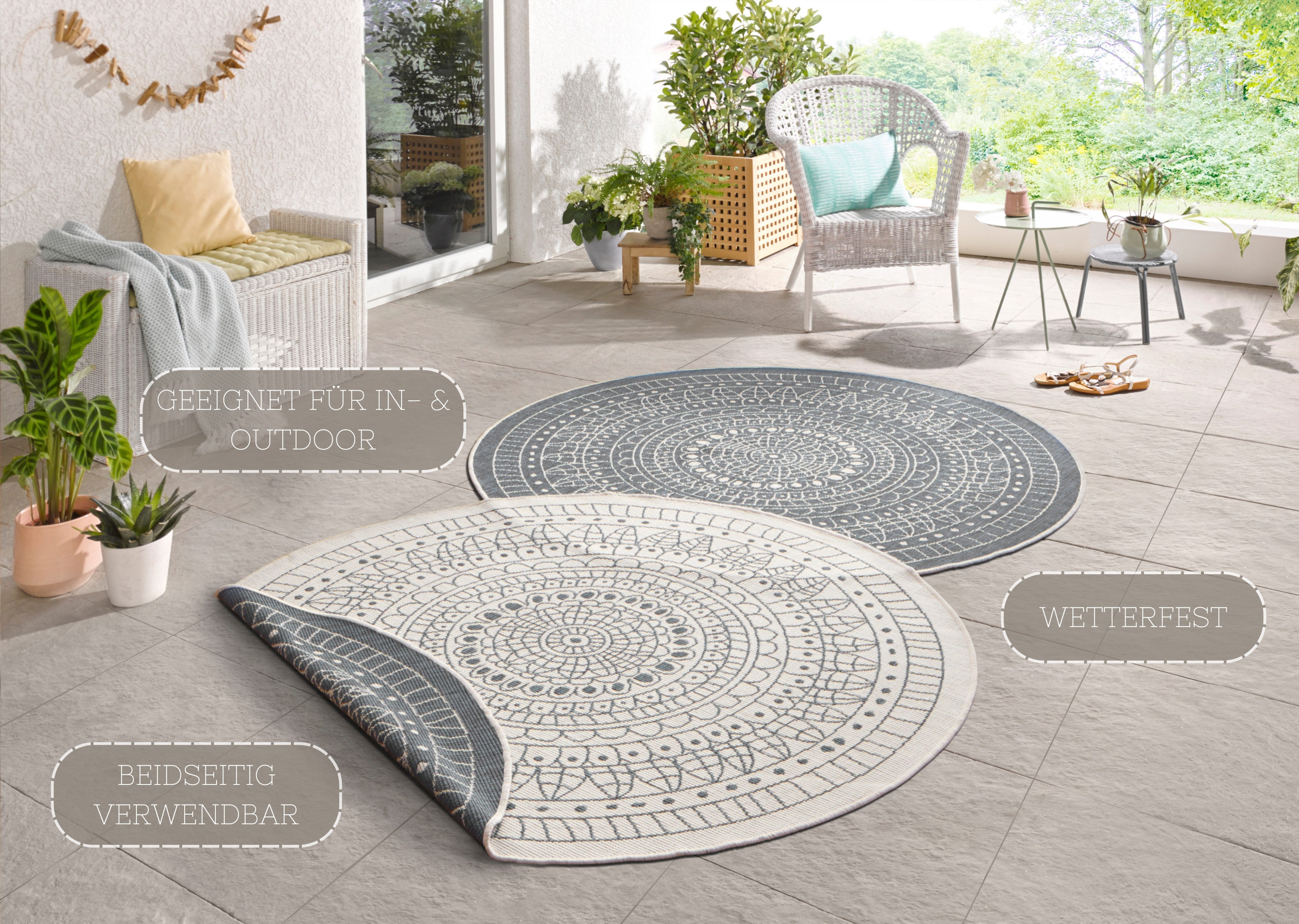 HANSE Home Teppich Porto Wendeteppich, rund, Höhe: 5 mm, In-& Outdoor, Wetterfest, Balkon, Garten, Wohnzimmer, Wasserfest