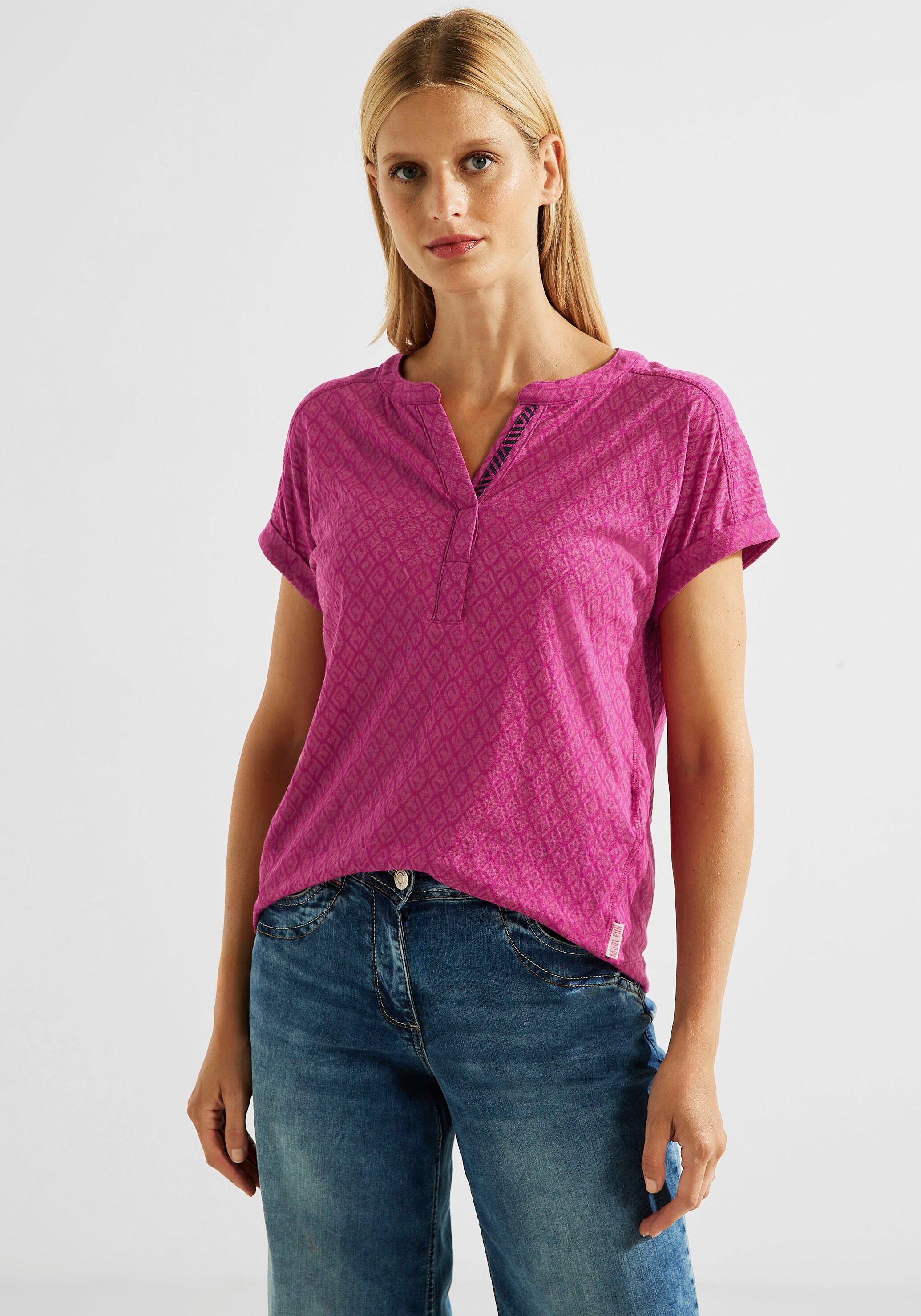 Cecil T-Shirt mit Allover-Muster in Rhombusform cool pink