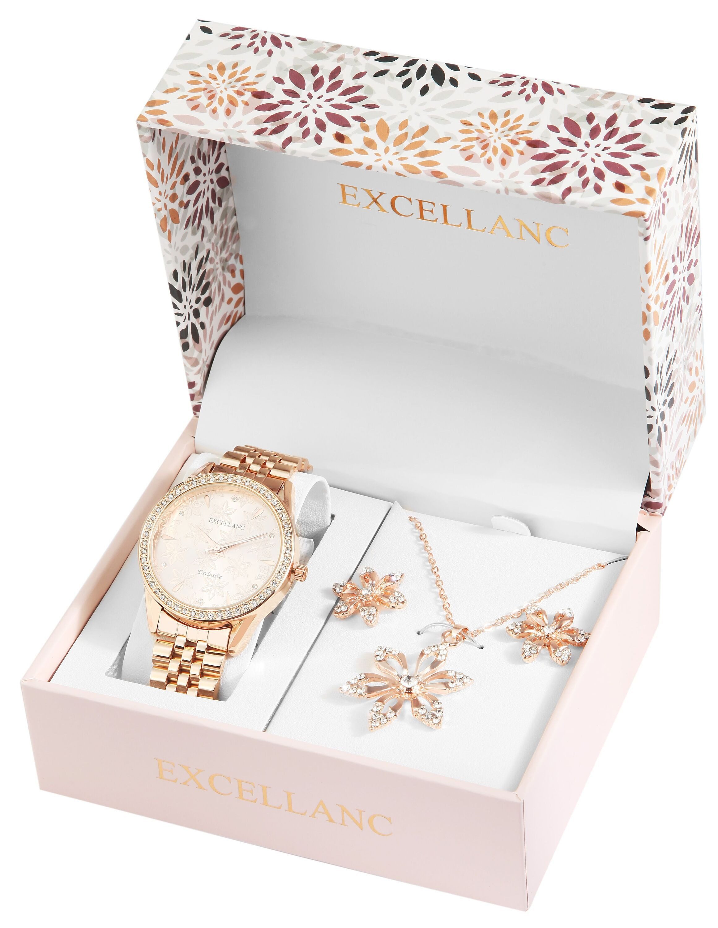 Schmuckset 1800233 Excellanc Geschenkset mit Damenarmbanduhr, Halskette und
