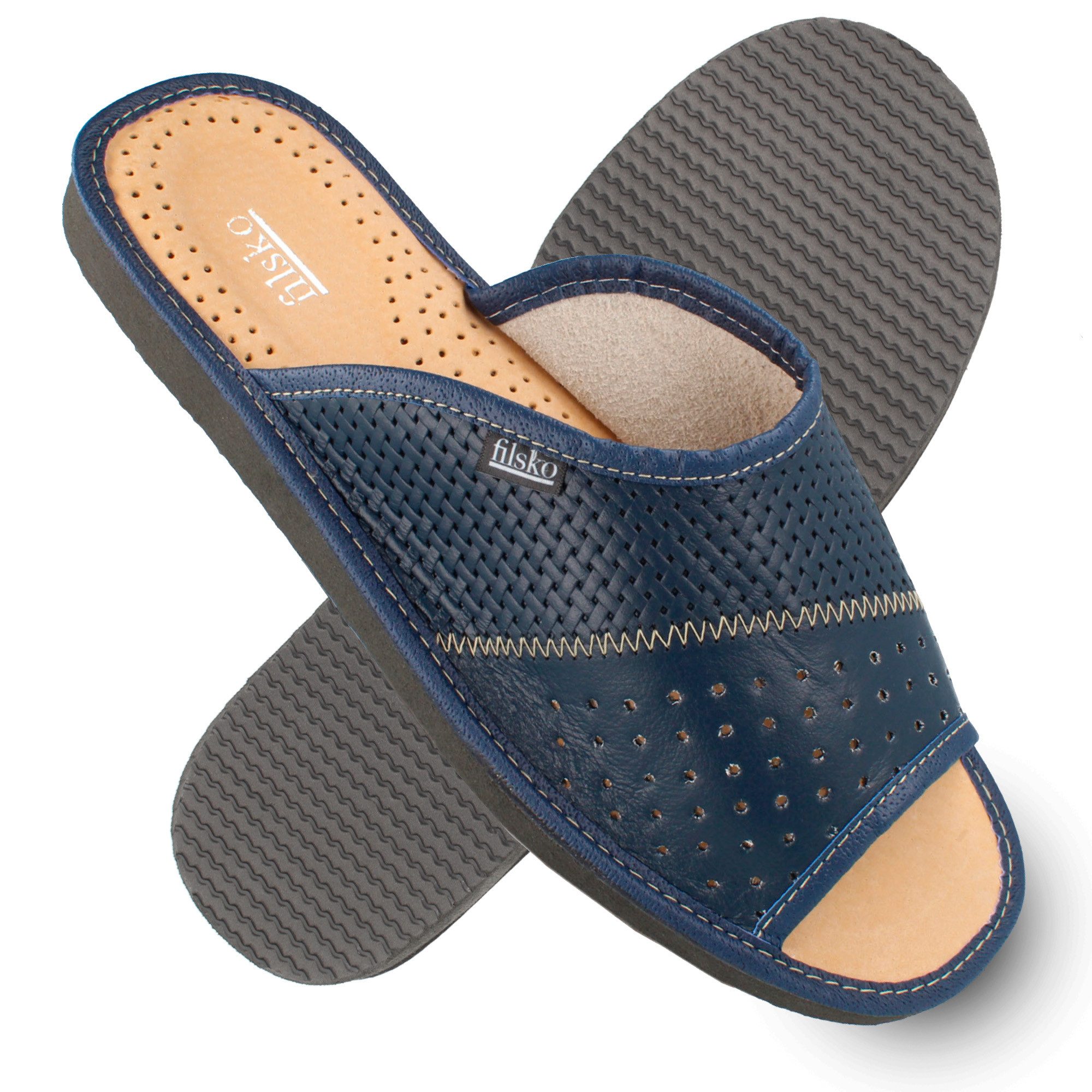 filsko Veere Herren offen aus Leder Hausschuh Lederschuhe