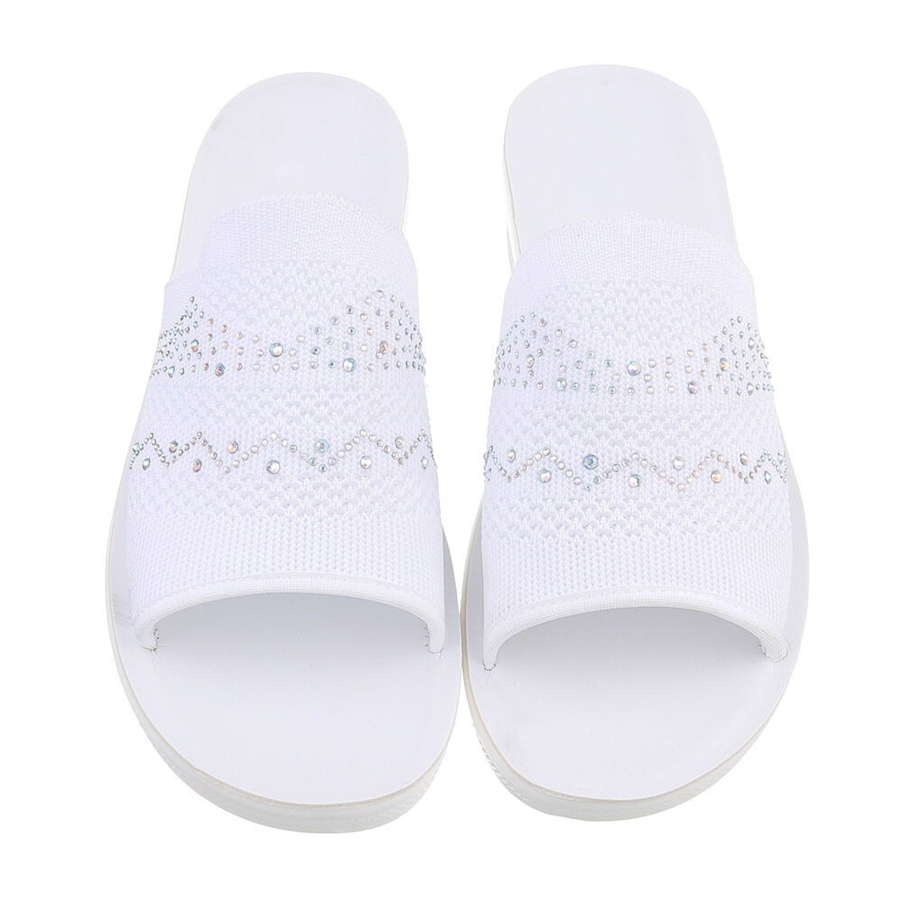 Ital-Design Damen Mules Freizeit Pantolette (86527300) Keilabsatz/Wedge Keilsandaletten in Weiß – Bild 4 von 4
