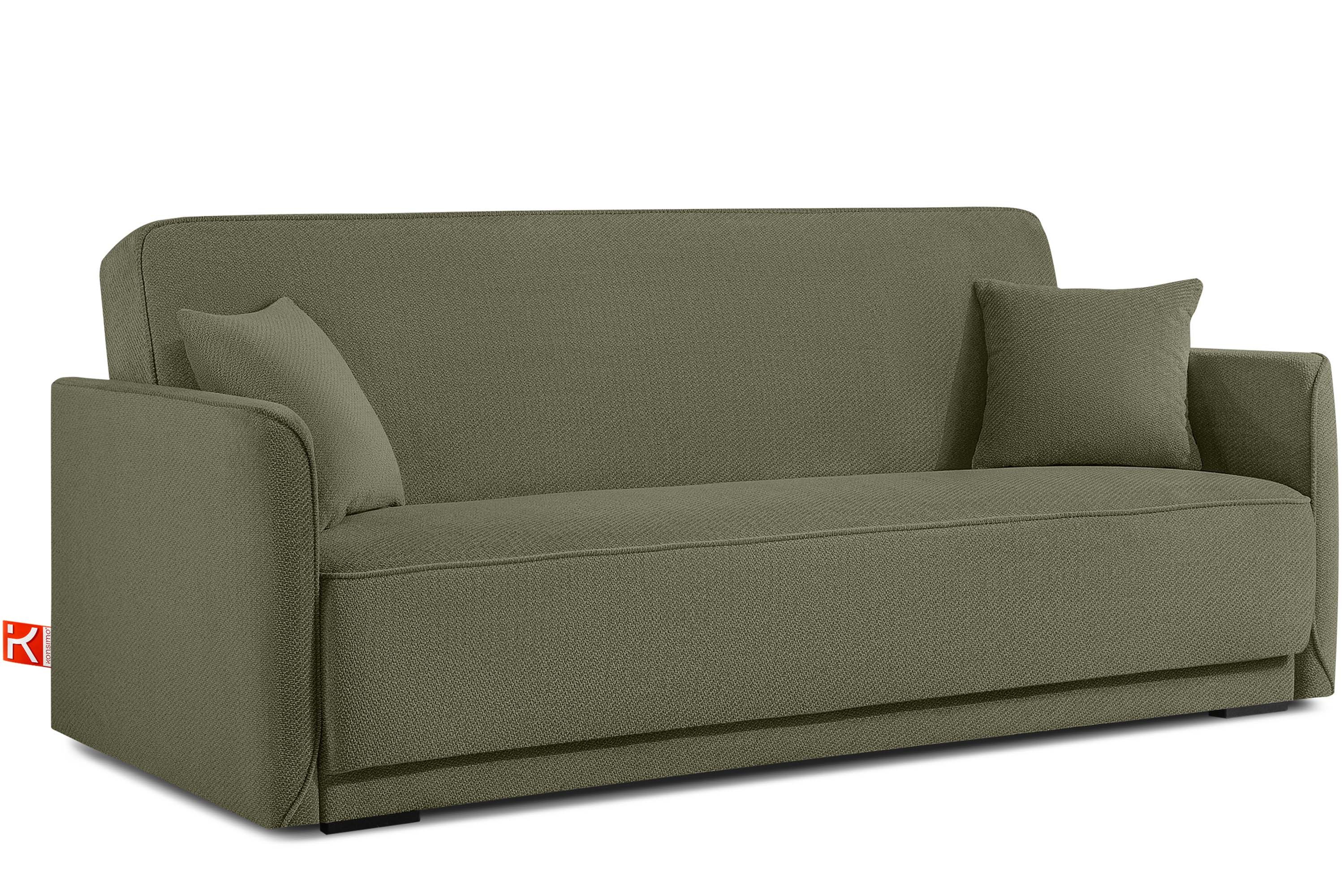 KONSIMO® 3-Sitzer Sofa LIRIS mit Schlaffunktion, hergestellt in der EU, Liegfläche: 190x124 cm, Füße aus massivem Buchenholz, Wellenunterfederung, sehr weicher Sitz, zwei Zierkissen, mit Bettkasten