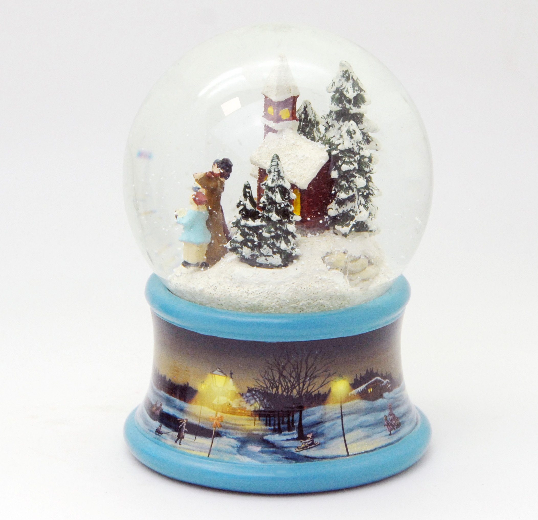 MINIUM-Collection Schneekugel 10cm Sockel Blau Weihnachtsspaziergang Spieluhr Winterlandschaft