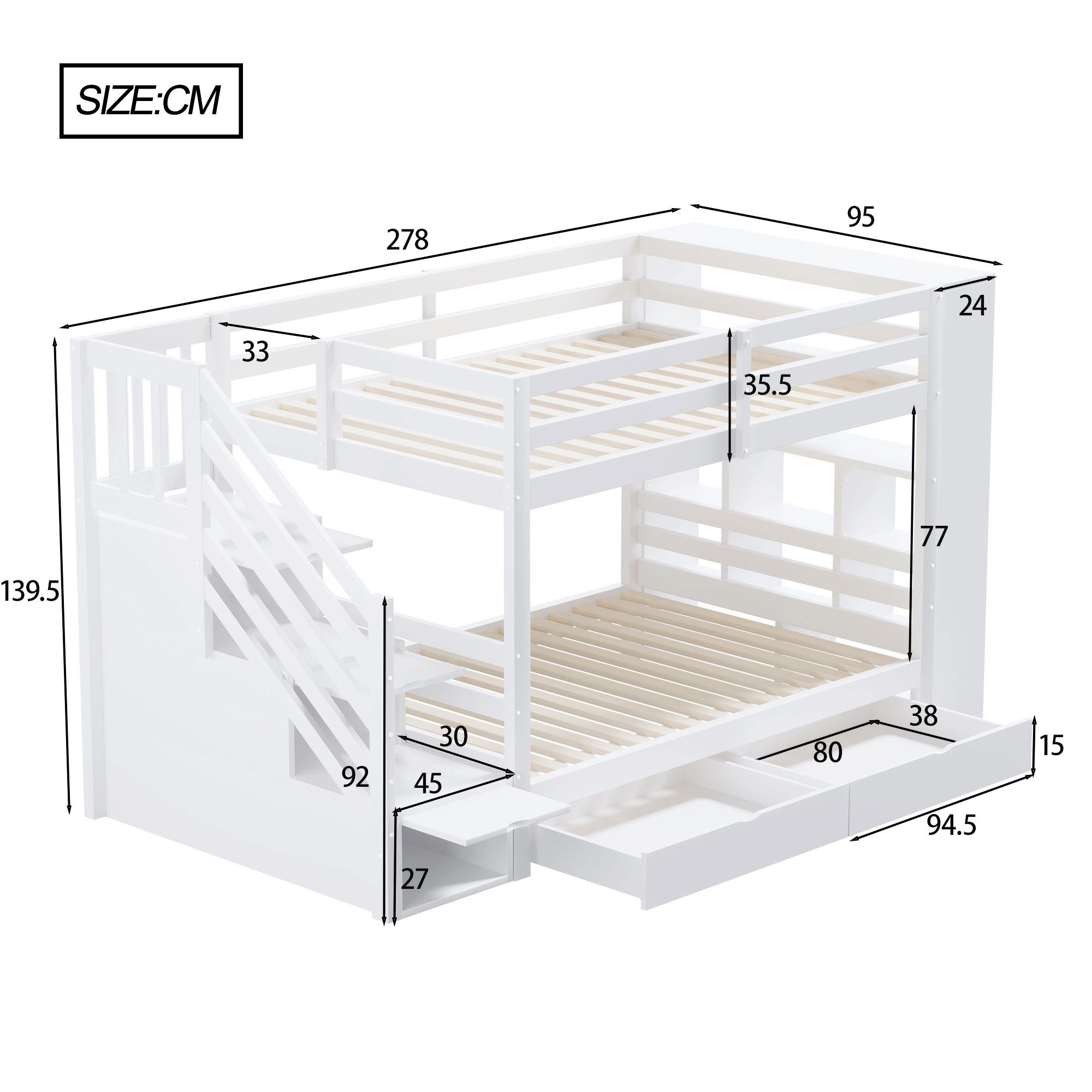 Merax Etagenbett 90x200cm mit Schließfächern und Schubladen (1-St), Aufbewahrungstreppe mit Staufächern, Kieferholz Kinderbett Jugendbett – Bild 4 von 5