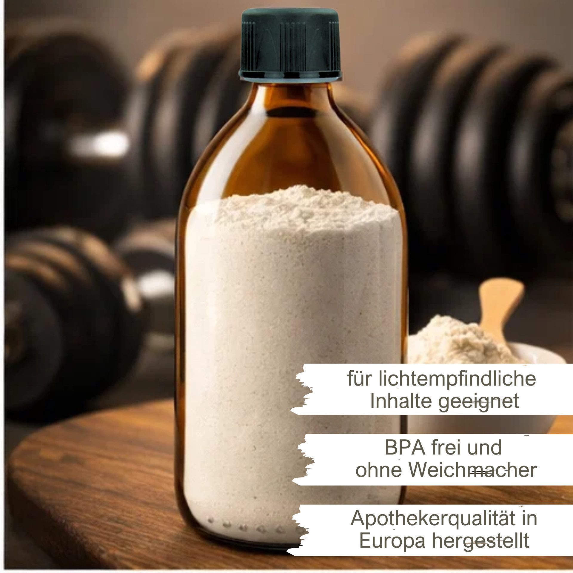 mikken Trinkflasche 2x Medizinflasche 1000ml braun mit Deckel Apothekerflasche 1 L, Schraubdeckel mit Kindersicherung, UV-Schutz