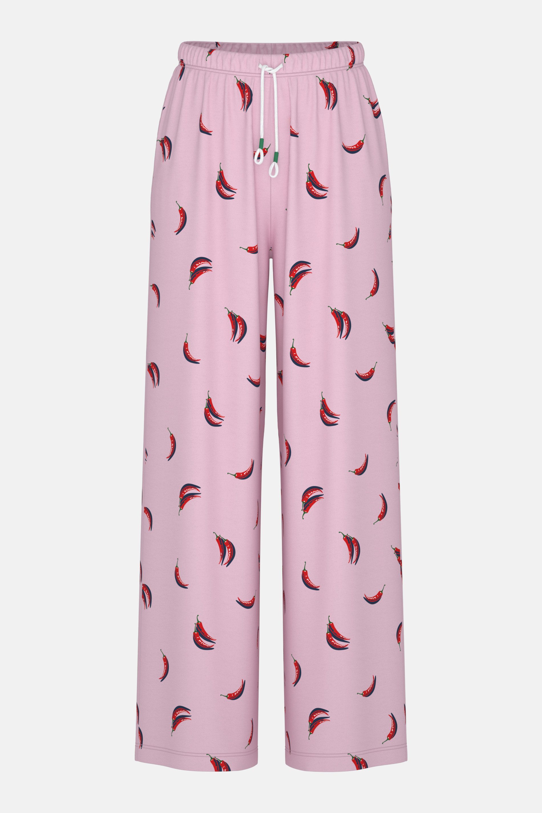 Mey Schlafhose Mey Hose lang Serie Spice It Up mit Print Hose (1-tlg) Lange Loungehose, Chili-Print, Baumwoll-Jersey-Qualität