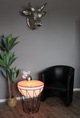 Arnusa Couchtisch LED Beistelltisch beleuchtet rund Korbtisch Metall 50x56 cm, Tisch mit Fernbedienung kabellos nutzbar RGB+W Lounge