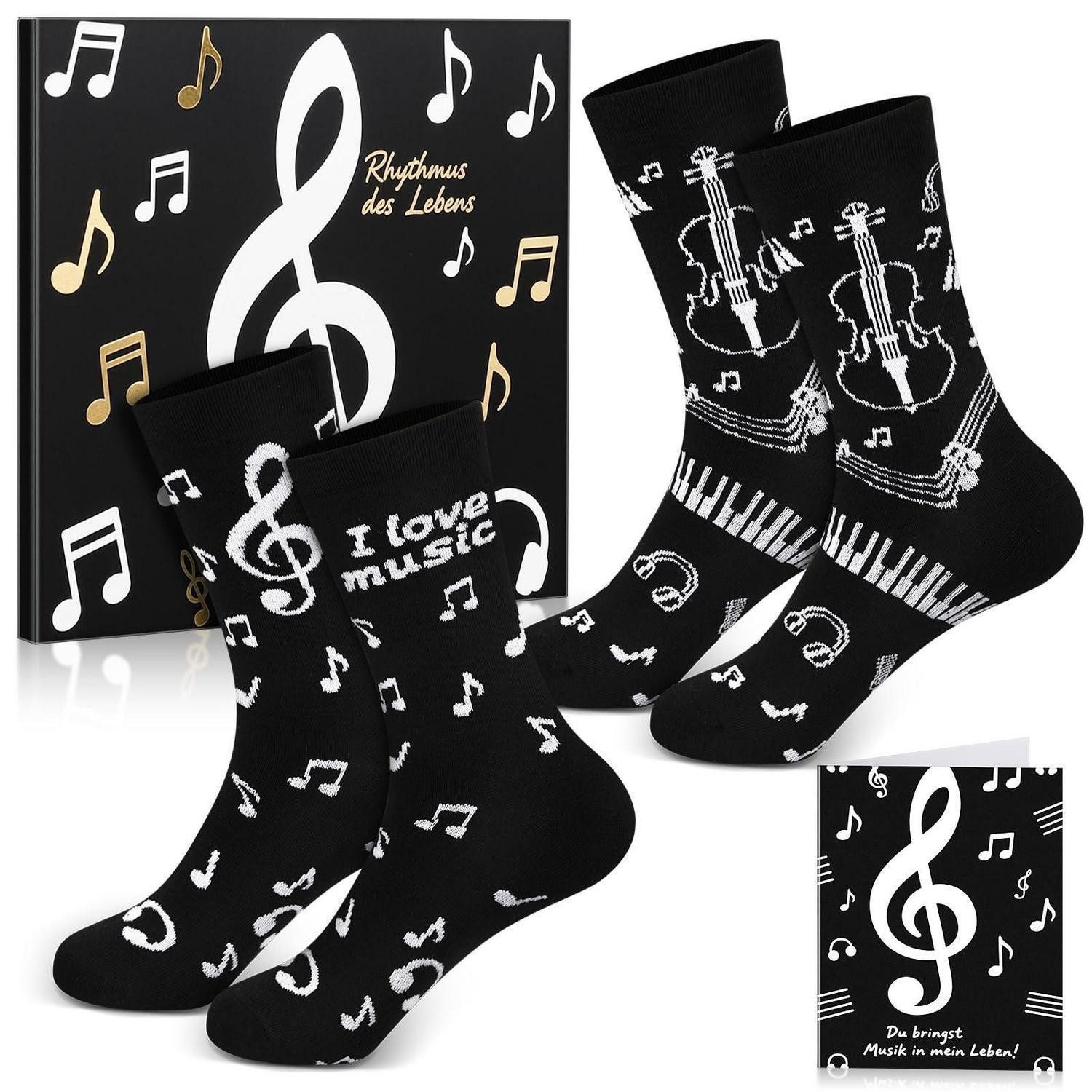 LuxusKollektion Socken Geschenkset Musik Socken 2 Paar Motiv Baumwolle