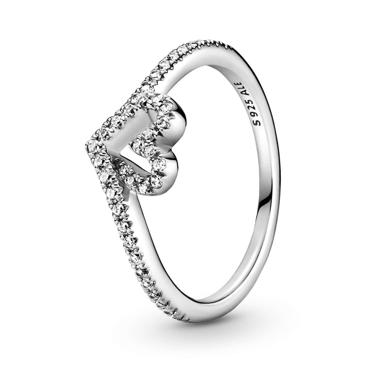 Pandora Silberring 199302C01, Silber Damenring Sparkling Wishbone Heart