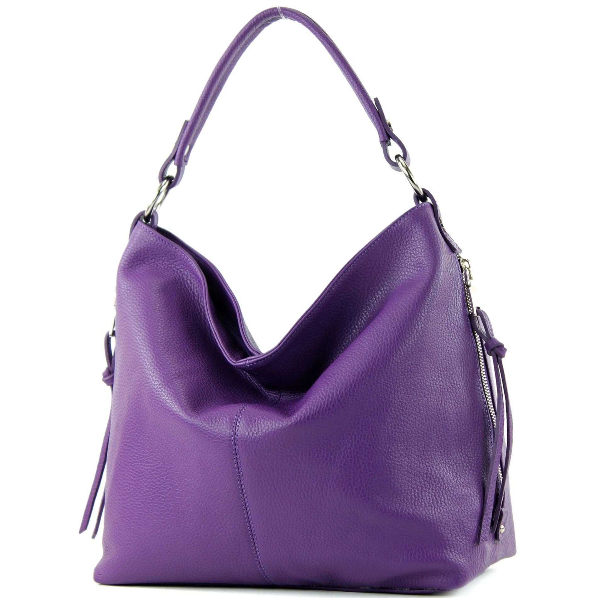 modamoda de Schultertasche T160, Echtleder Handmade in Italy T160 Purple