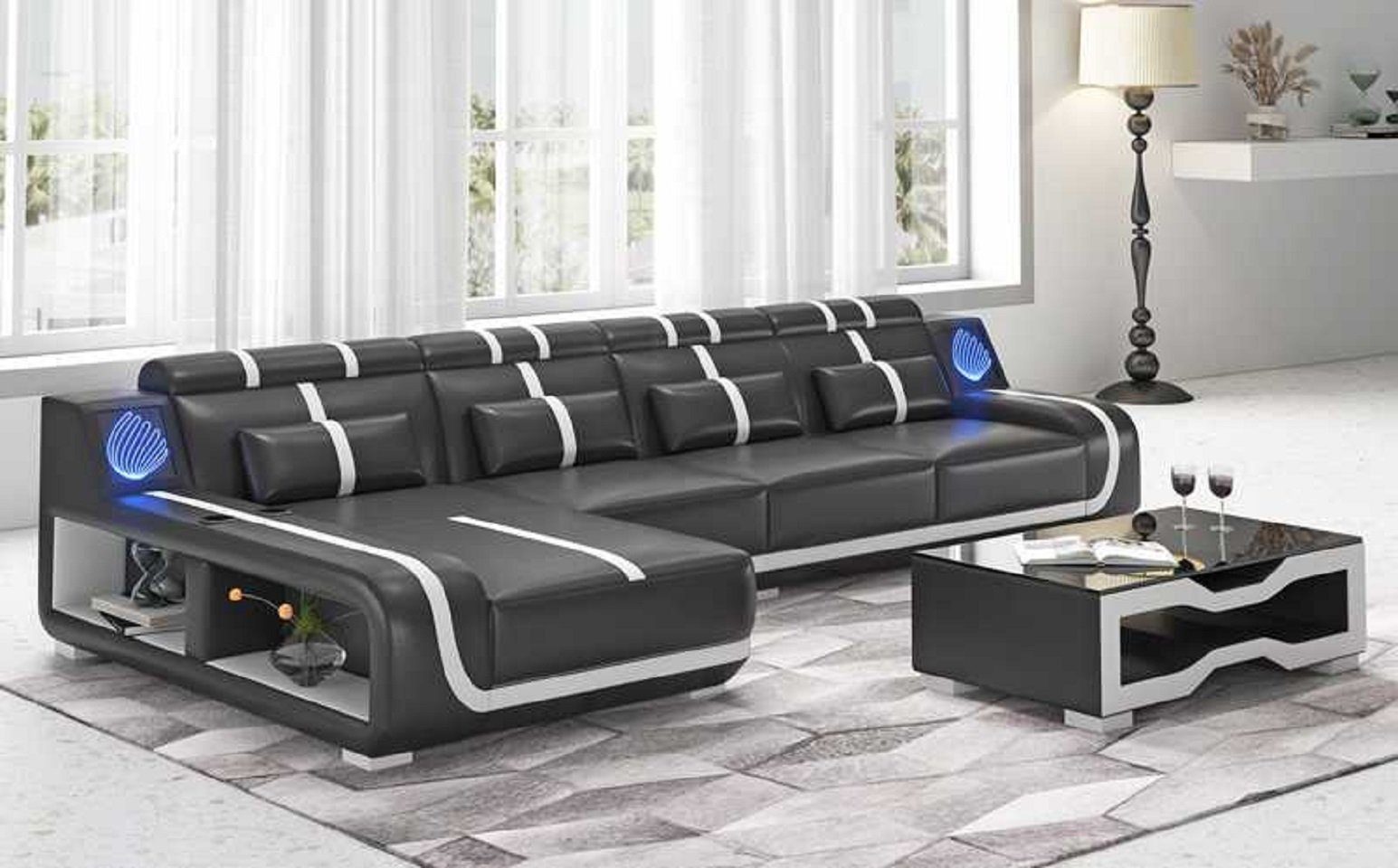 JVmoebel Ecksofa Design Ecksofa Couch L Form Liege Modern Sofa couchen, 3 Teile, Made in Europe Schwarz