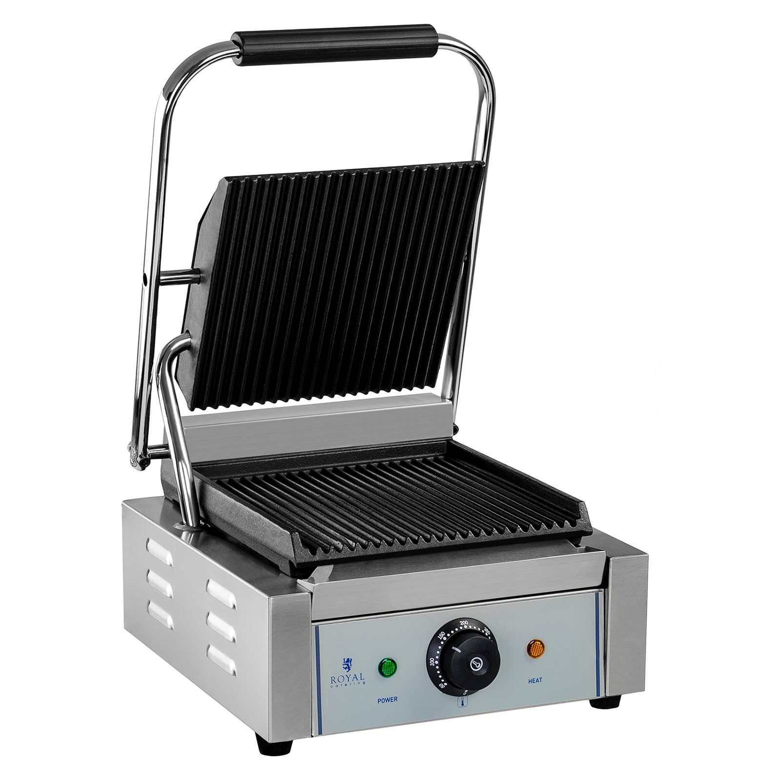 Royal Catering Kontaktgrill Panini Toaster geriffelt 1800 W Gastro Elektro Grillplatte Edelstahl, 1800 W