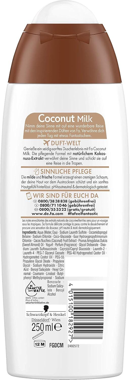FA Duschcreme 6x Fa Coconut Milk mit Kokosnuss-Extrakt 250 ml, 6-tlg., mit Kokosnussmilch-Duft
