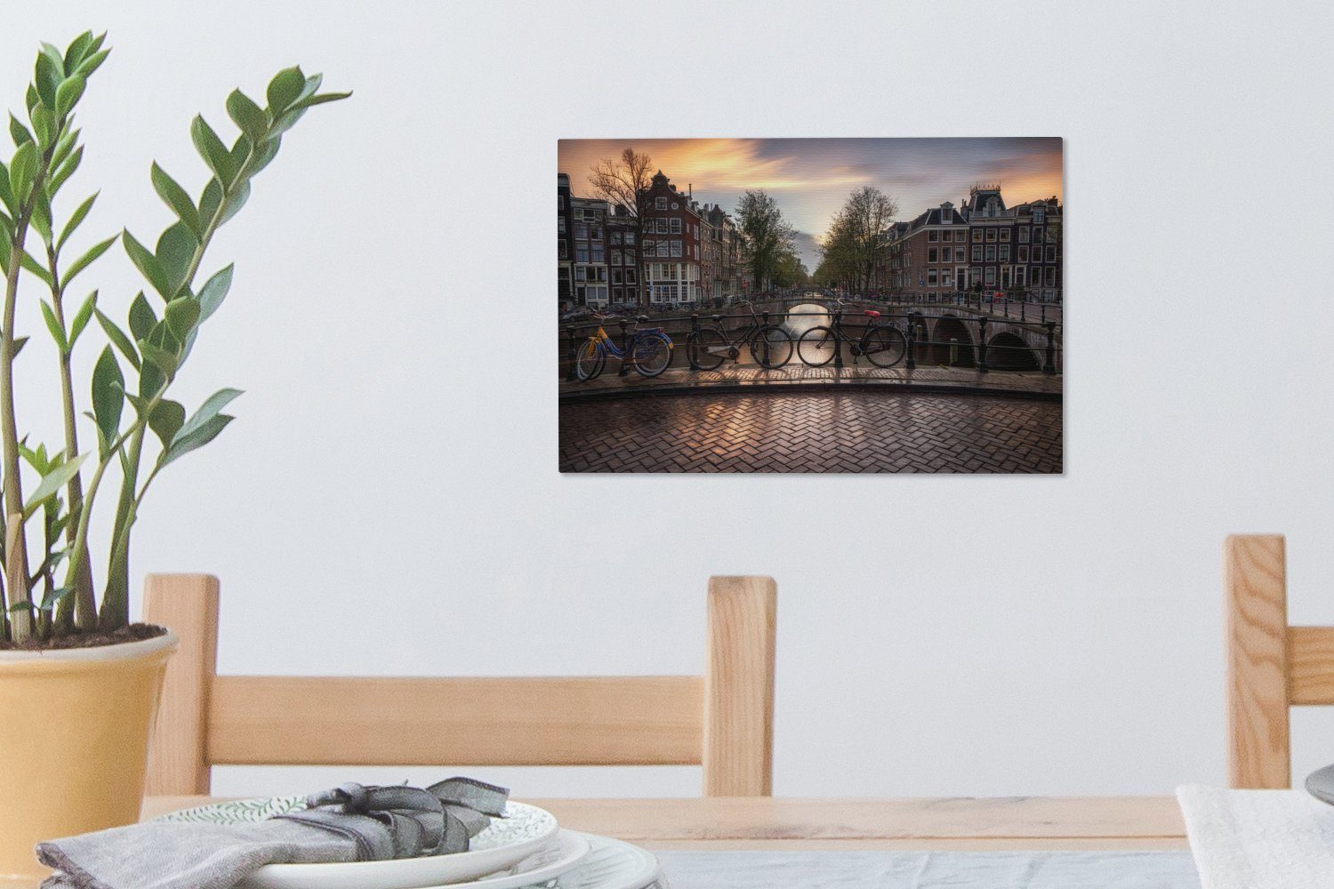 (1 der cm über Aufhängefertig, Amsterdam, 30x20 Leinwandbilder, Wandbild OneMillionCanvasses® in Leinwandbild St), Sonnenuntergang Keizersgracht Wanddeko,